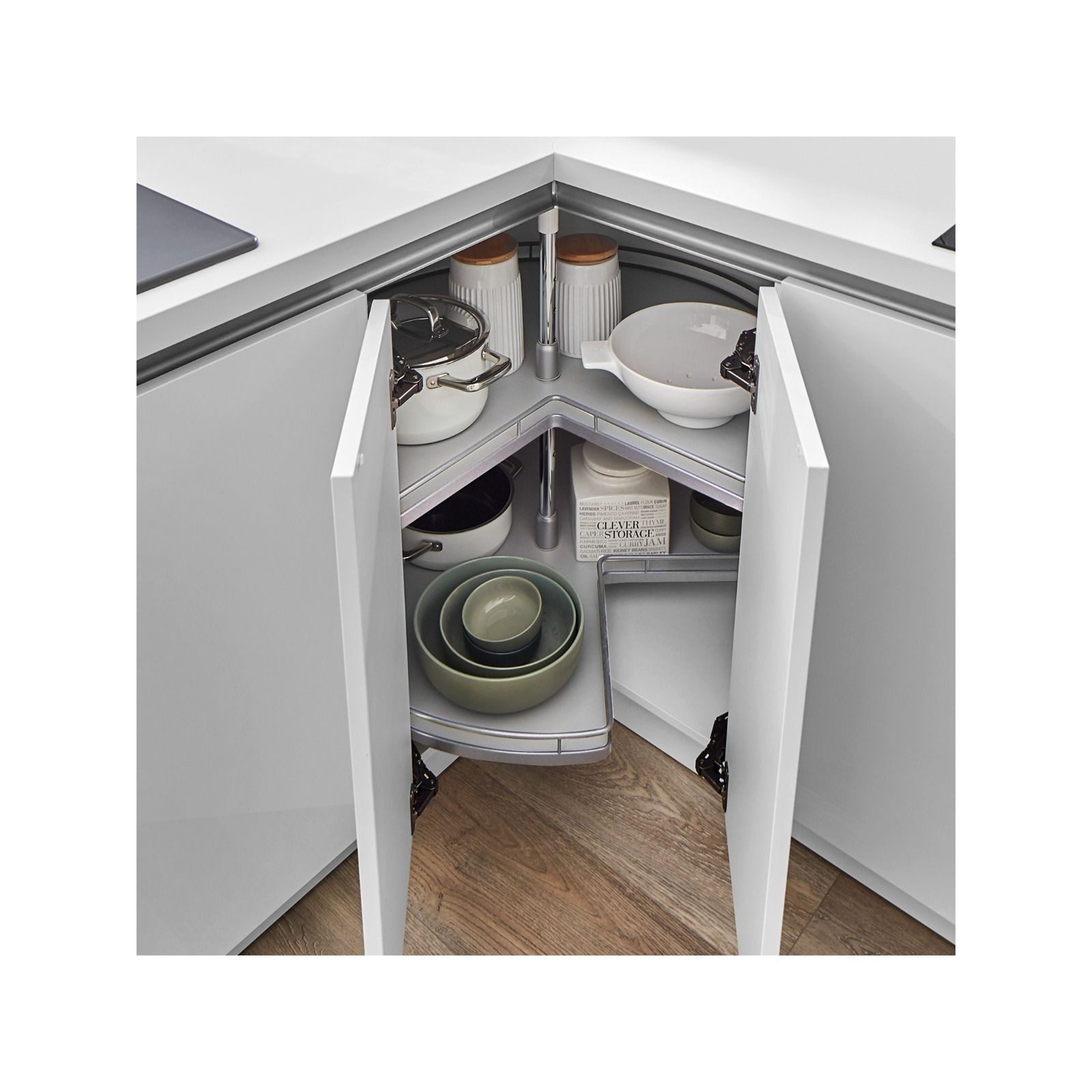 Kesseböhmer Auszugsboden Dreiviertelkreis Drehbeschlag Eckschrank für Töpfe, Pfannen, für Eck-Unterschränke mit 90 cm Korpusbreite