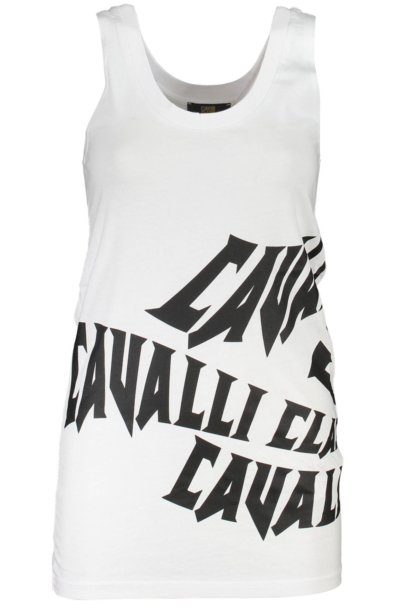 Cavalli Class T-Shirt Weißes Damen-Tanktop mit Print & Logo - Breite