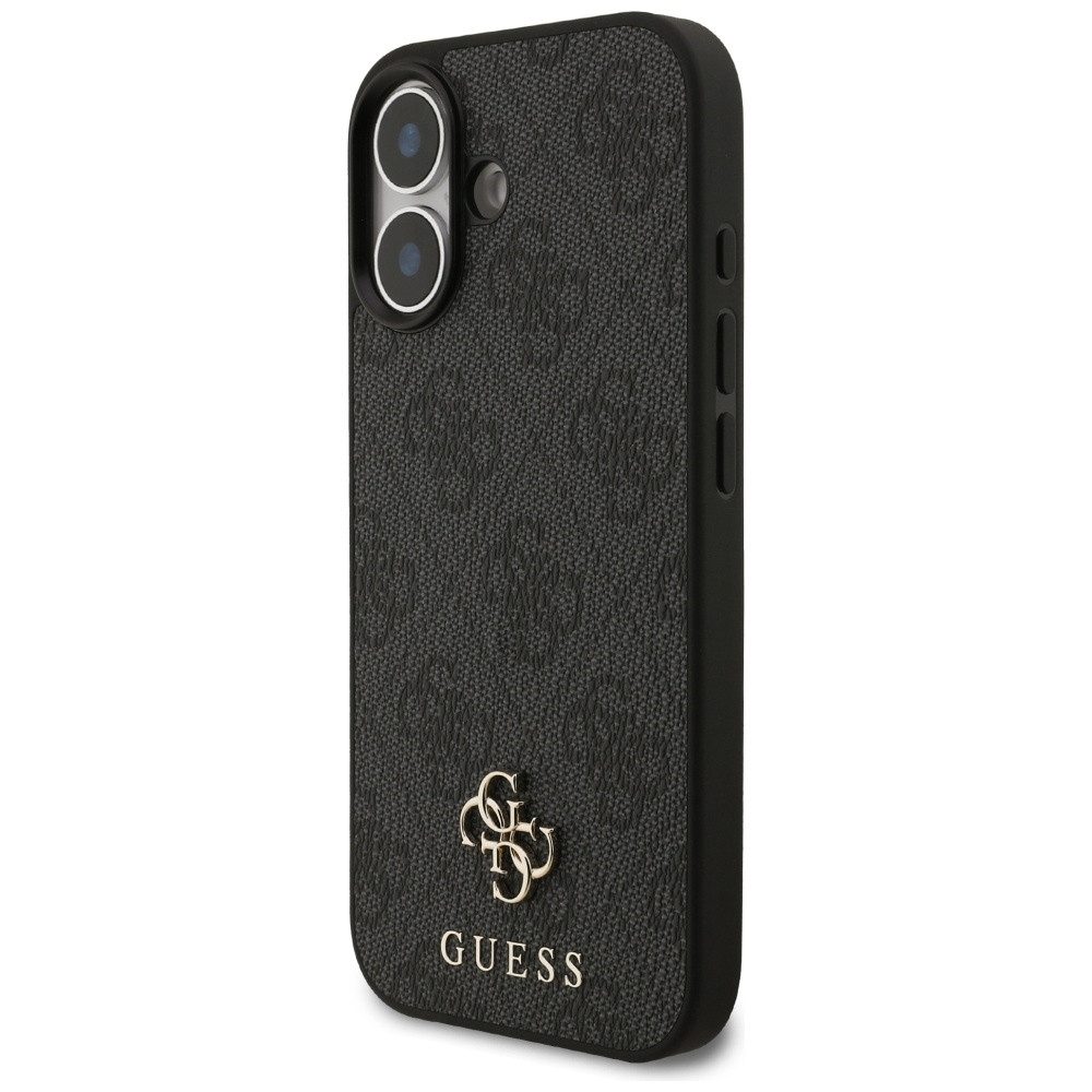 Guess Handyhülle Case iPhone 17 MagSafe Kunstleder grau Logo goldfarben 6,3 Zoll, Kantenschutz