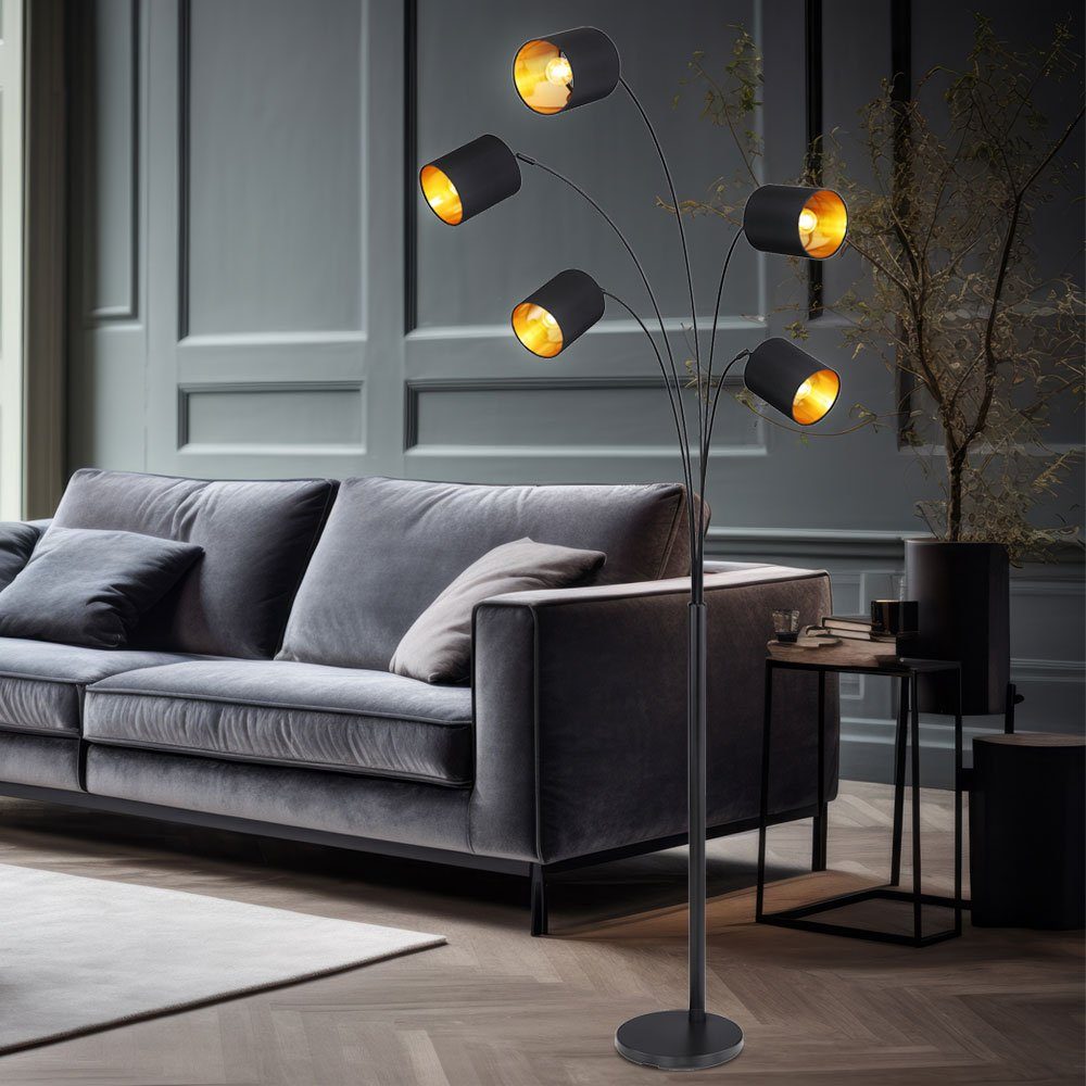 GLOBO LIGHTING Stehlampe, Leuchtmittel nicht inklusive, Design Standleuchte 5 flammig Textilschirme schwarz gold