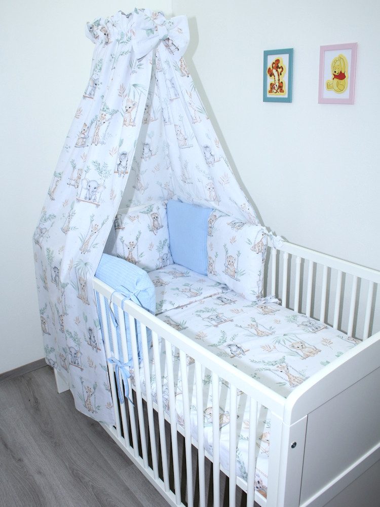 Primawela Babybettwäsche Bettwäsche Waffelpiqué Bettset Baby - Kissen Nestchen Vollstoff Himmel, 5 teilig