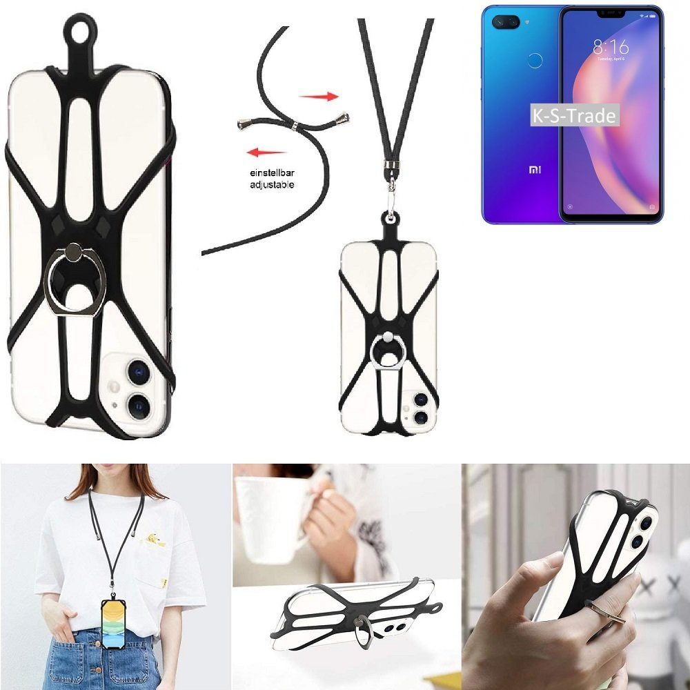 K-S-Trade Handyhülle für Xiaomi Mi 8, 3in1 Handykette Handyband Handykordel Halsband Smartphone-Ring