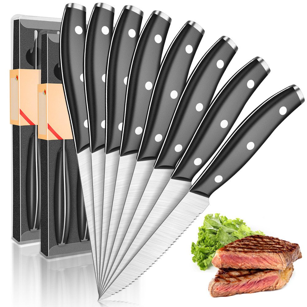 KingLux Steakmesser 8 teilig Steakbesteck mit Wellenschliff für Heim und Restaurant (8 Stück)