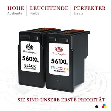Toner Kingdom 2er PG-560 CL-561 XL Tintenpatrone (Schwarz 750 Seiten + Farbe 600 Seiten für Canon 560 XL, 2-tlg., für Pixma TS5350 TS5351 TS5352 TS5353 TS7450 TS7451)