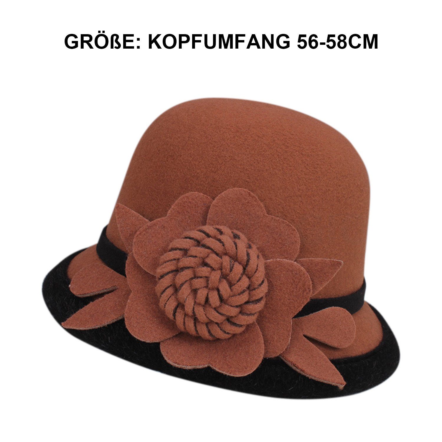 MAGICSHE Fischerhut Filzhut Hut mit Schwarz Jahre Damen Vintage Blume Bowler 1920er