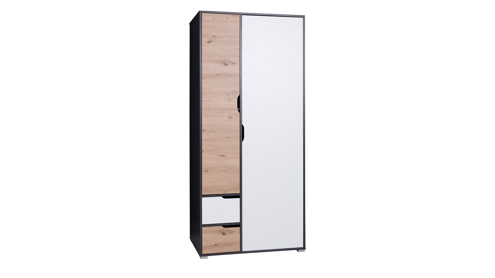 Artisan Design, (Standschrank, Stylefy - Senza Matt Modern Mehrzweckschrank) Stauraum, stellbar 2-türig, Kinderkleiderschrank mit Schubladen, Graphit Melamin Eiche variabel viel Weiß -