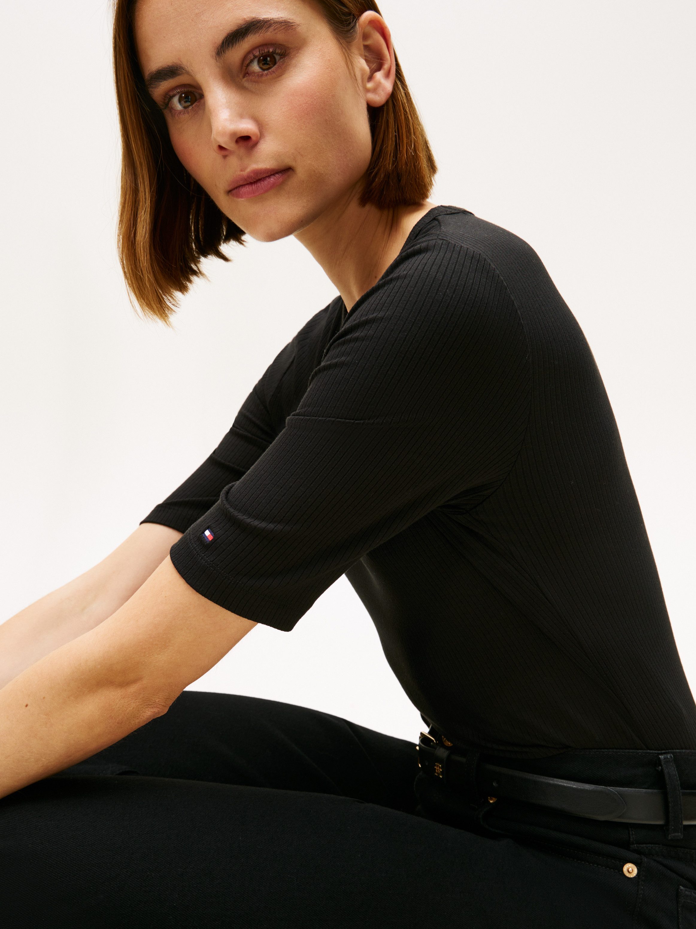 Tommy Hilfiger Kurzarmshirt SLIM 5X2 RIB C-NK 1/2 SLV mit Rundhals und Ripp günstig online kaufen