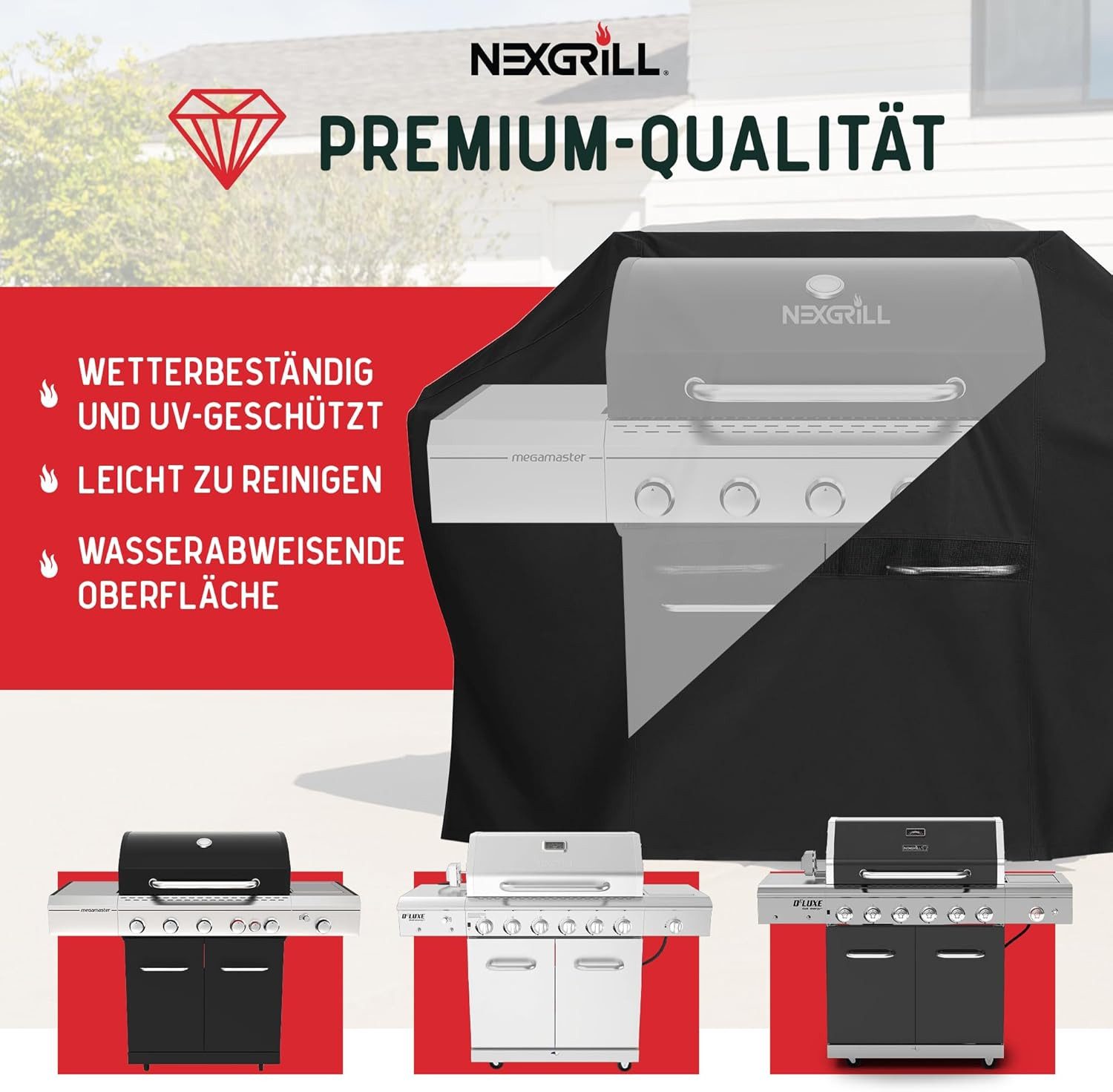 nexgrill Grillabdeckhaube Universal Grillabdeckung 178cm, 165cm, 150cm, Schutzhülle für Grill, schwarz, Grillabdeckung wetterfest