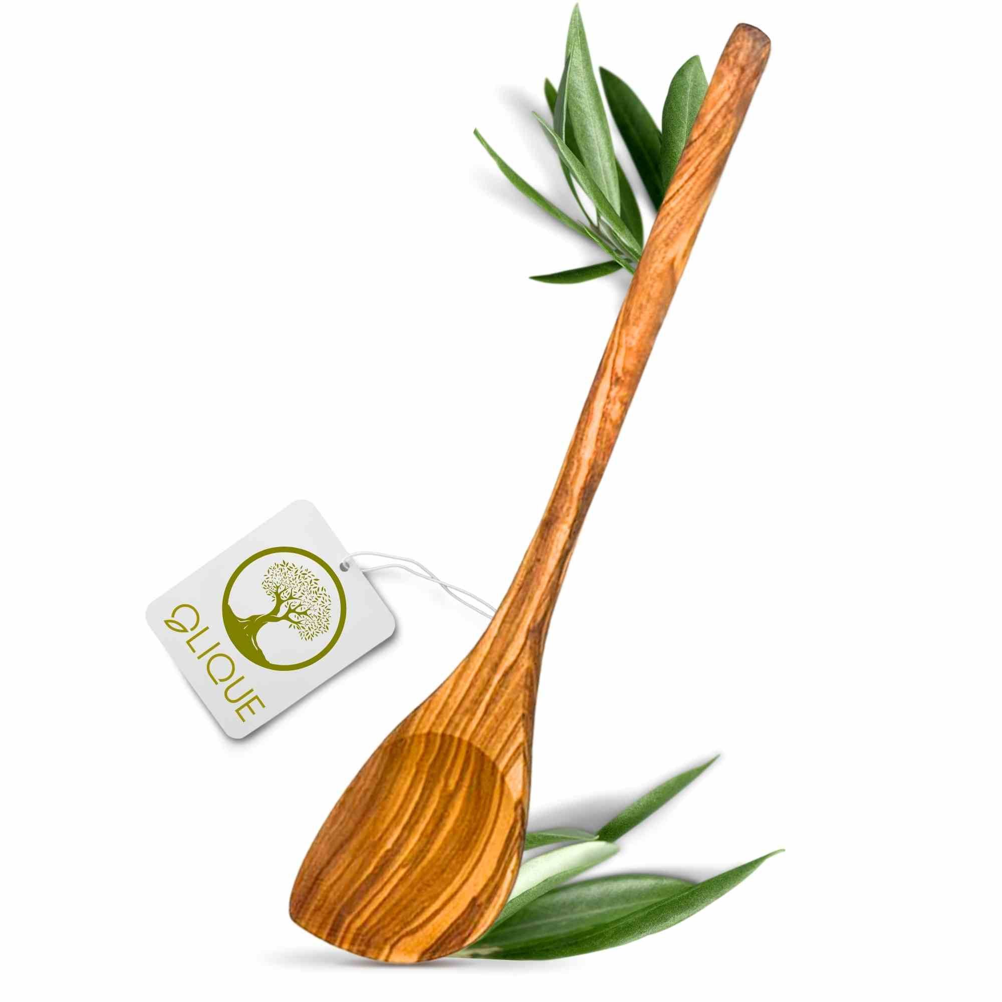 OLIQUE Kochlöffel aus Olivenholz 30 cm mit Ecke – Holzlöffel zum Kochen