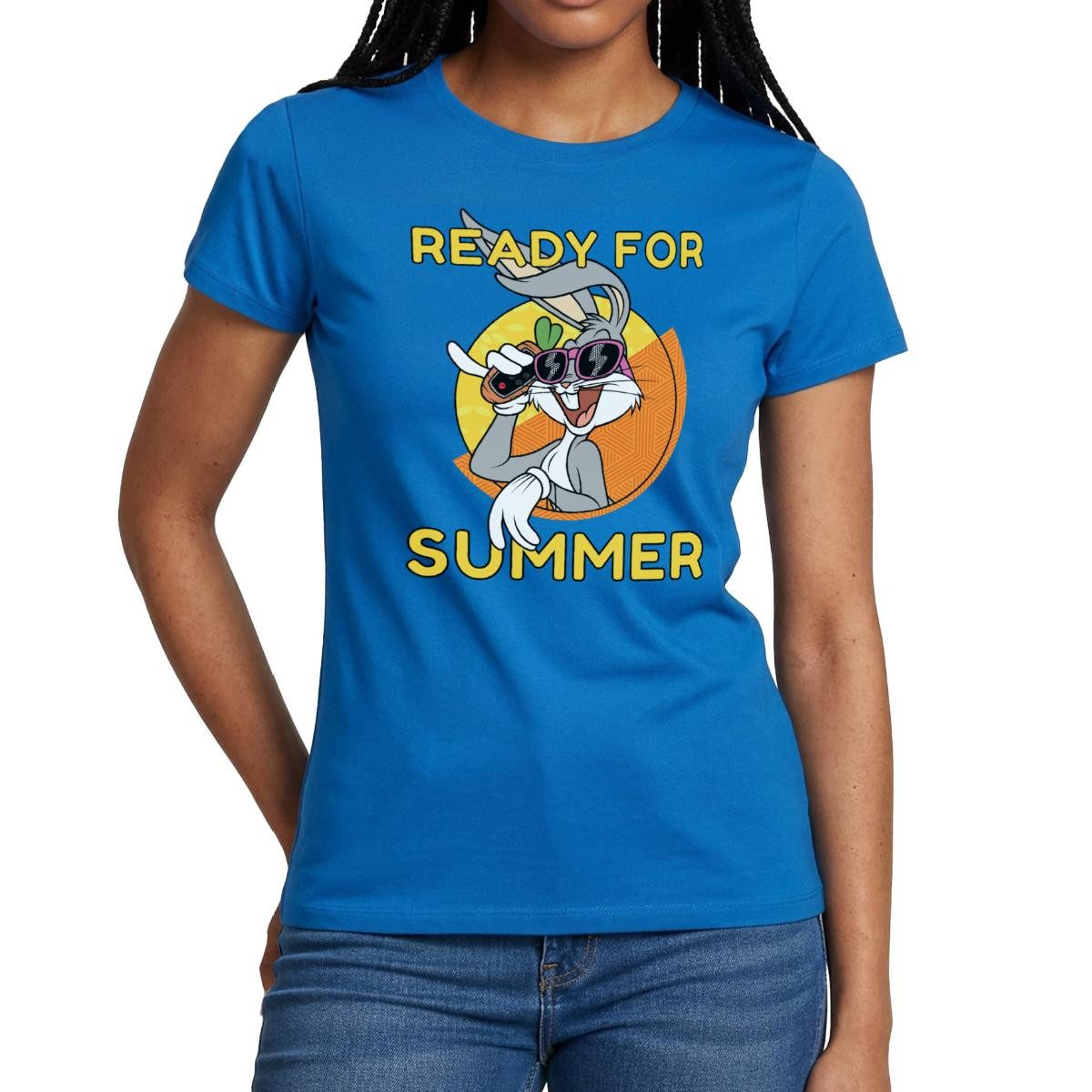 Spreadshirt T-Shirt Looney Tunes Bugs Bunny Ready For Summer Sommer Frauen T-Shirt (1-tlg) Slim Fit, fällt klein aus