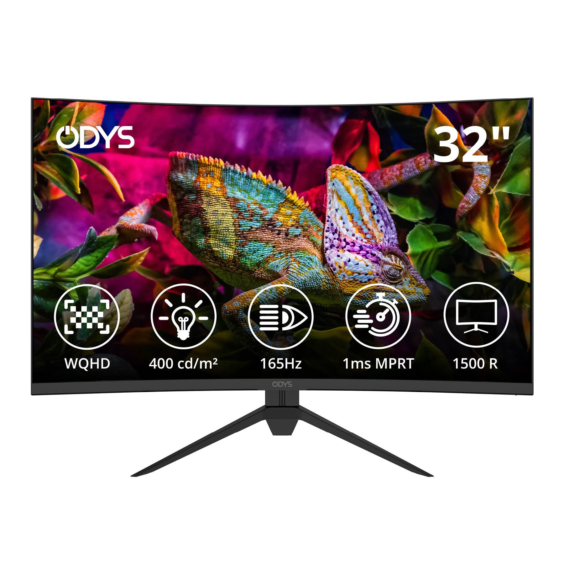 Odys XP32 PRO (32 Zoll) Curved Monitor WQHD LED-Monitor (2.560 x 1.440 px, WQHD, 1 ms Reaktionszeit, 165 Hz, VA, LED, Adaptive-Sync)