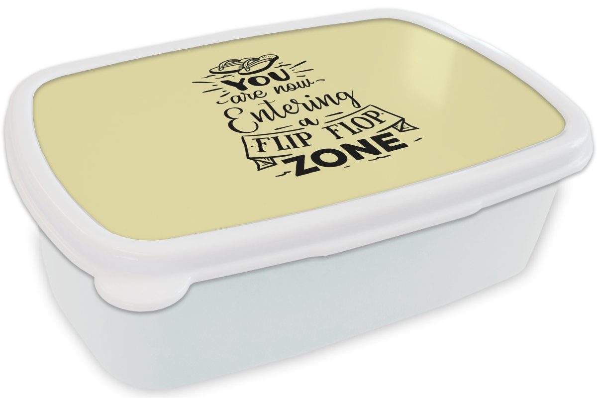 MuchoWow Lunchbox und - Brotdose, Pantoffeln weiß (2-tlg), für Jungs Brotbox - Gelb, Sommer für Kunststoff, Kinder Mädchen und Erwachsene