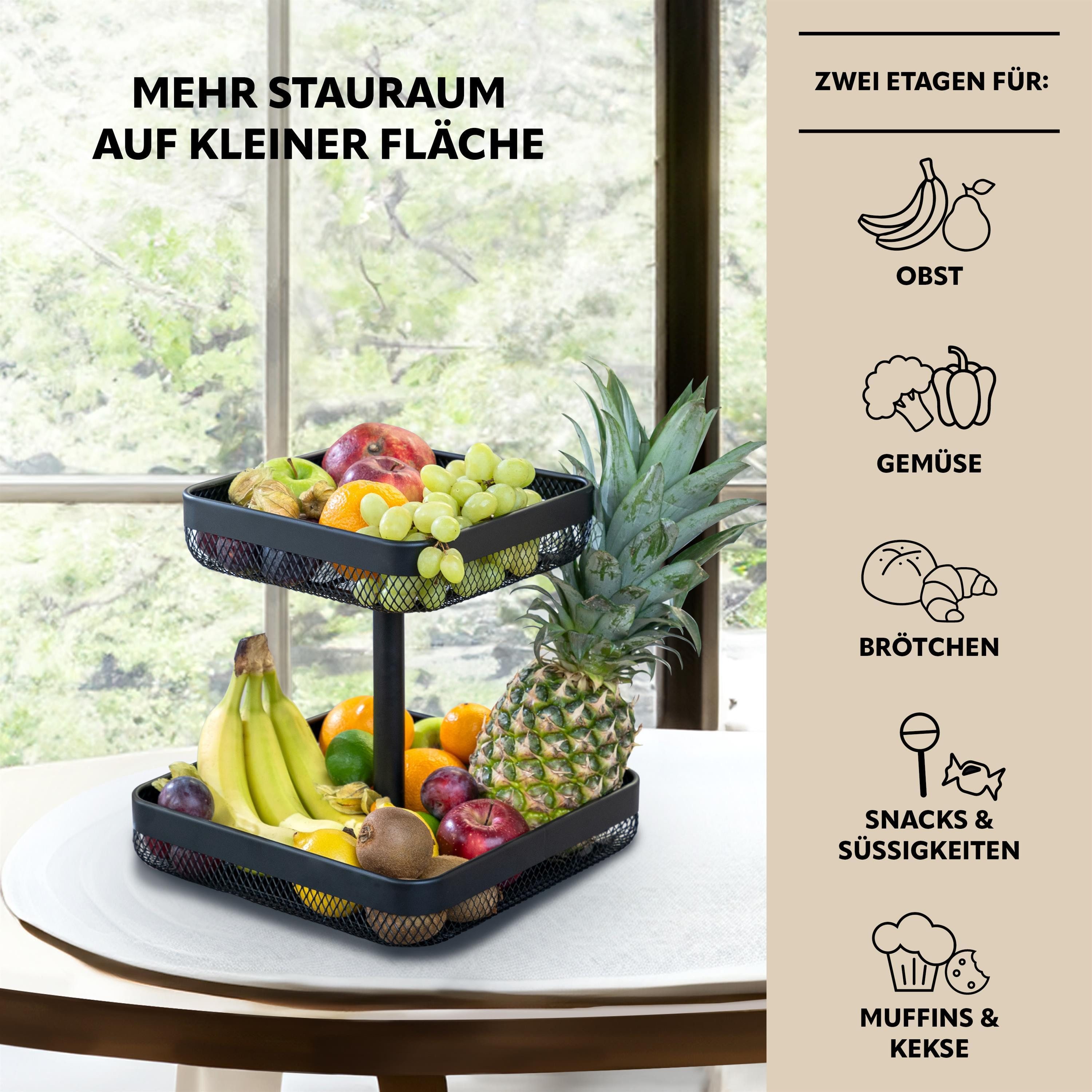 eluno Obstschale eckig 2-stöckig, 25 cm und 30 cm, Metall