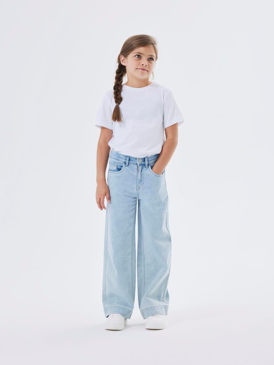 Name It Weite Jeans NKFROSE für Mädchen mit weitem Bein und High Waist unifarben, casual, loose fit, Baumwollmischung, Denim