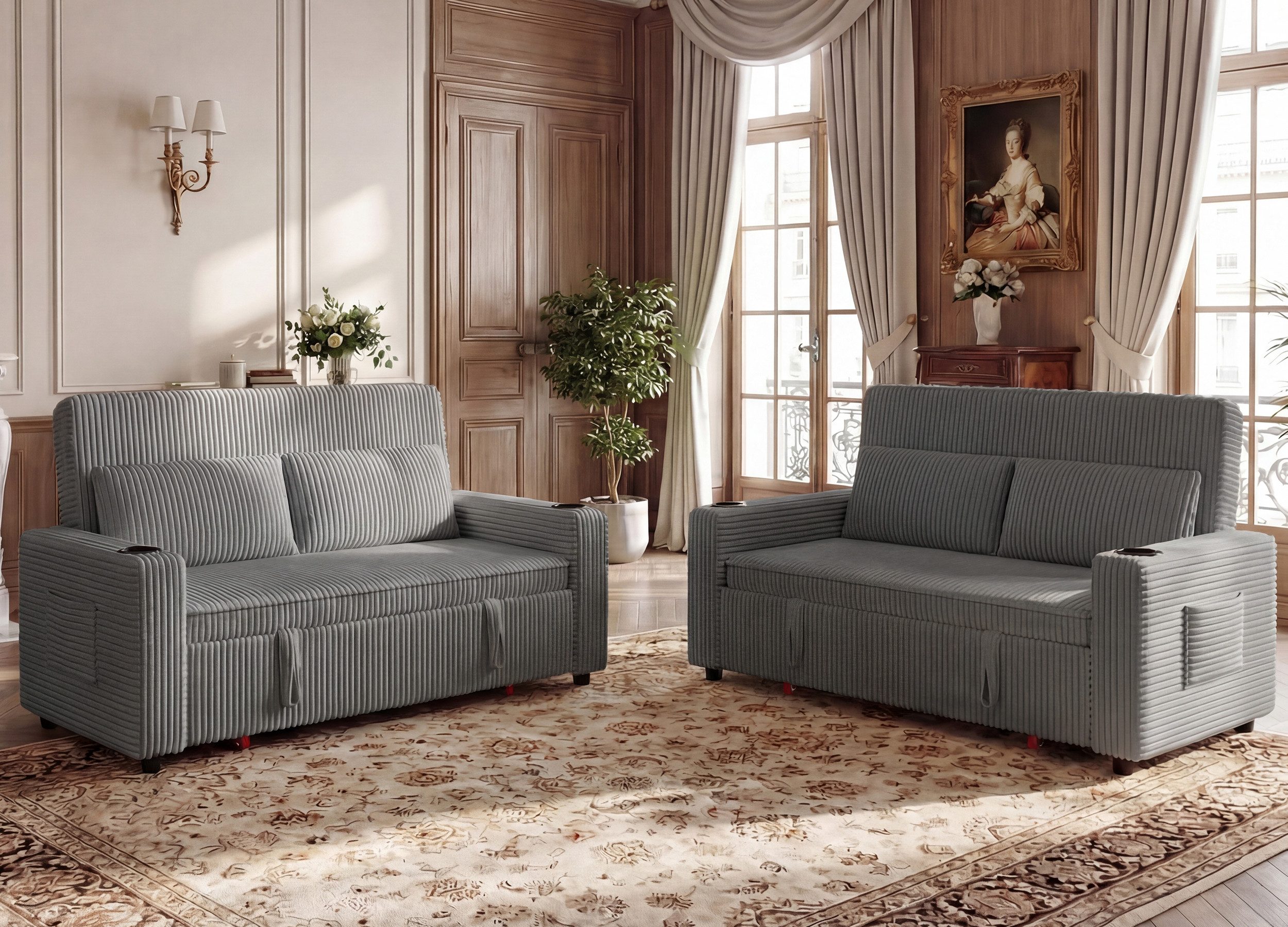 GUNJI Sofa Klappbares Doppelsofa, Sitzecke Doppelzweck Schlafsofa mit Becherhalter + Aufbewahrungstasche Geeignet für kleine Wohnungen/Wohnzimmer