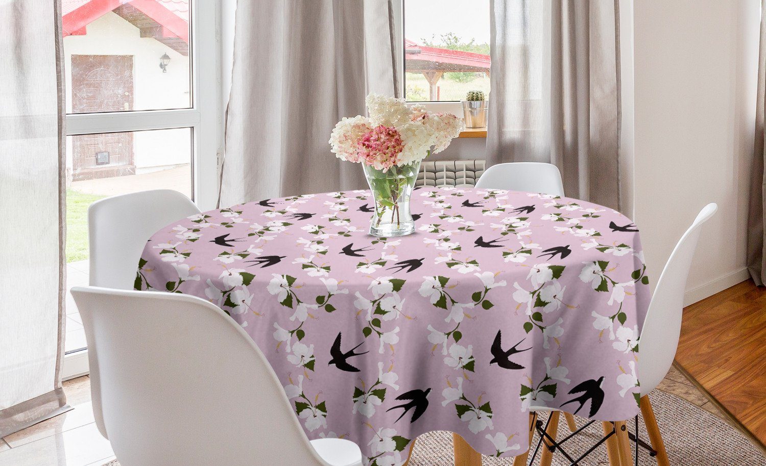 Vögel Abakuhaus Küche Tischdecke Esszimmer und Kreis Dekoration, Tischdecke Abdeckung Schlucken Blumensträuße für