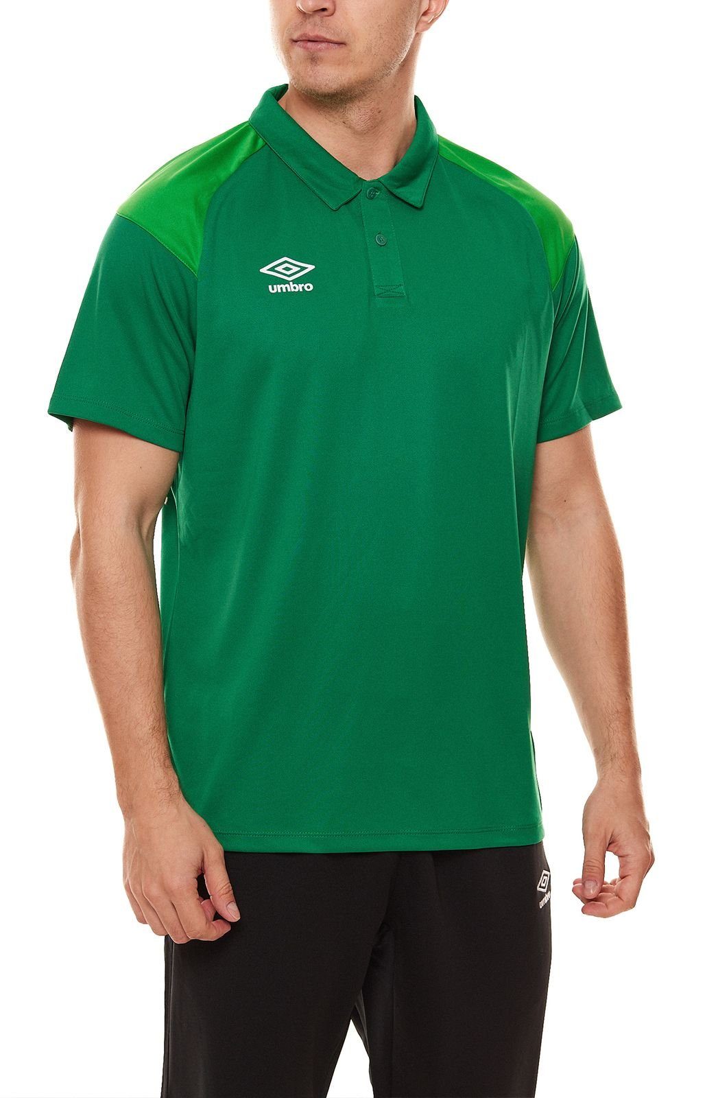 Umbro Rundhalsshirt umbro Poly Polo Herren Sport-Shirt Polohemd mit kontrastierender Schulterpartie 65293U-GRA Golf-Shirt Grün | Rundhalsshirts