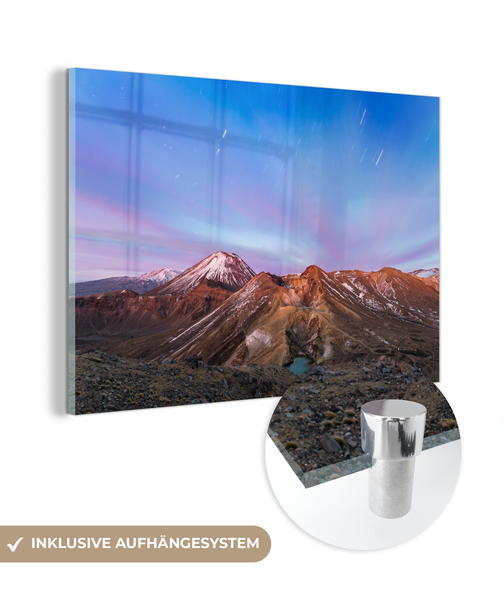 (1 & Himmel Acrylglasbild über Schlafzimmer Farbenfroher Tongariro Wohnzimmer National MuchoWow St), Ozeanien, Park in Acrylglasbilder dem
