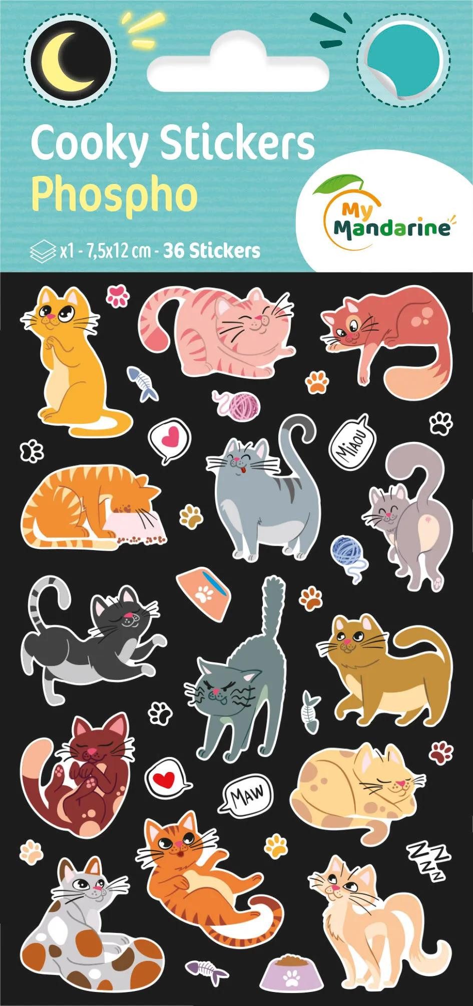 maildor Sticker 10x Cooky Phospho, 1 Stickerbogen 7,5x12cm, Katzen - Mehrfarbig CY169C, My Mandarine