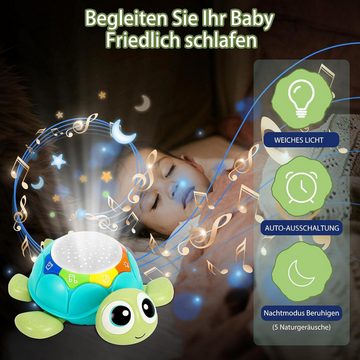 Gontence Projektionslampe Baby Spielzeug ab 1 Jahr, Einschlafhilfe Kinder Schildkröte Spielzeug, Benötigt 3 AAA-Batterien (nicht enthalten), mit Licht und Sternprojektion Musik Spielzeug, Krabbeln Lernspielzeug für ab 6 Monate Mädchen Jungen Geschenk