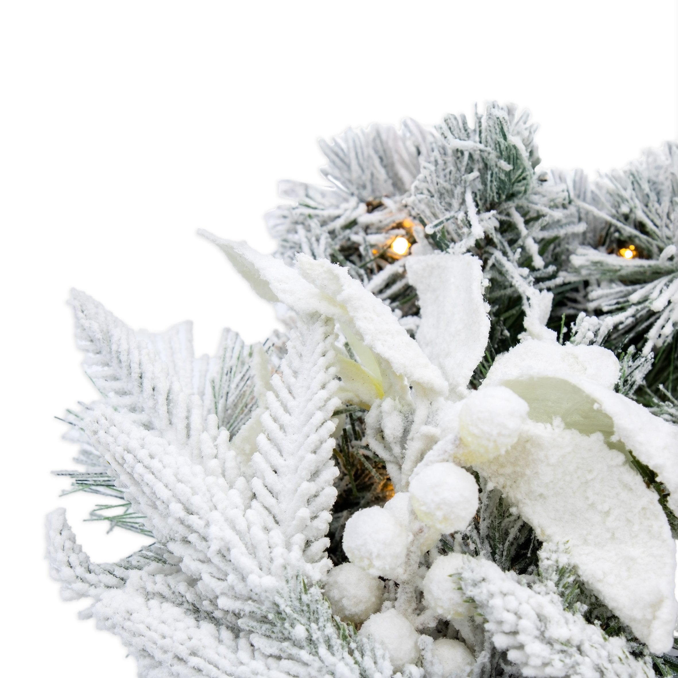 Spetebo Girlanden Weihnachtsgirlande oder -Kranz mit Schnee und weißen Blumen (1-tlg), mit Timer Funktion – Bild 5 von 5
