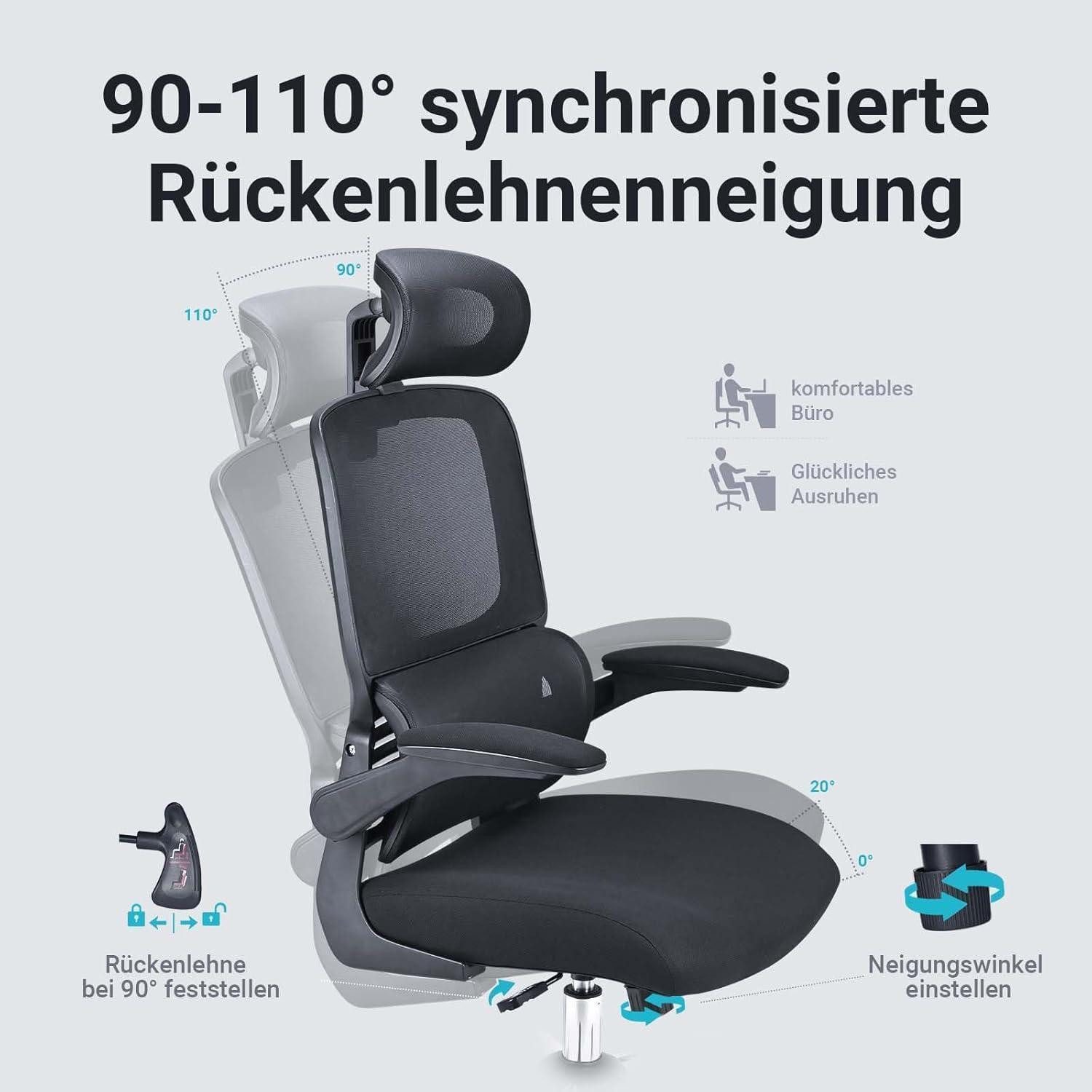 LuxusKollektion Bürostuhl Ergonomischer Bürostuhl Testsieger hohe Rückenlehne Lordosenstütze
