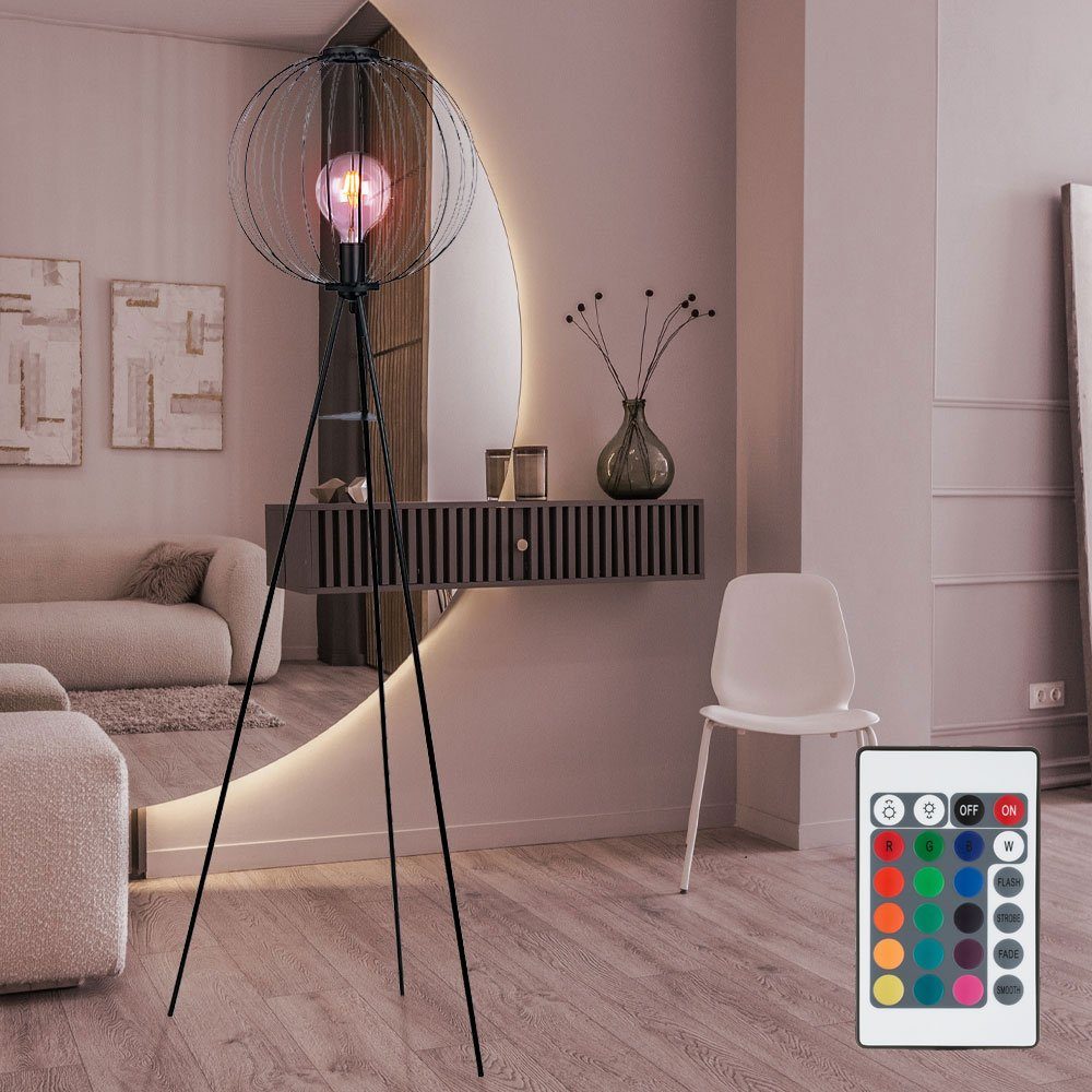 Globo LED Stehlampe, Leuchtmittel inklusive, Warmweiß, Stehleuchte Wohnzimmerlampe Metall schwarz Dreibein Fußschalter D 69cm
