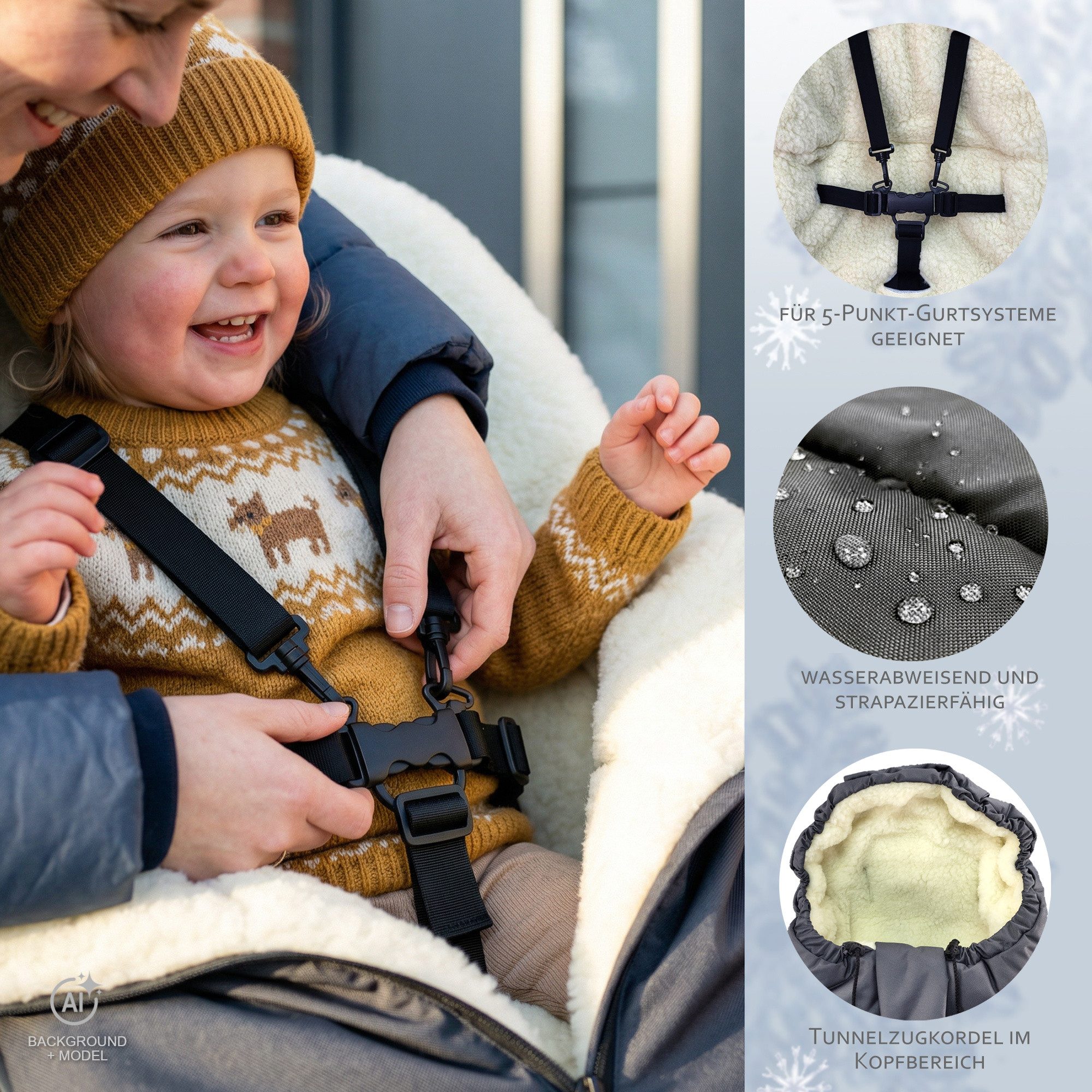 BambiniWelt by Rafael K. Fußsack Winterfußsack Fußsack für Kinderwagen Buggy mumienform Wolle MELIERT, universal für Kinderwagen, Buggy, Jogger, Schlitten – Bild 4 von 5