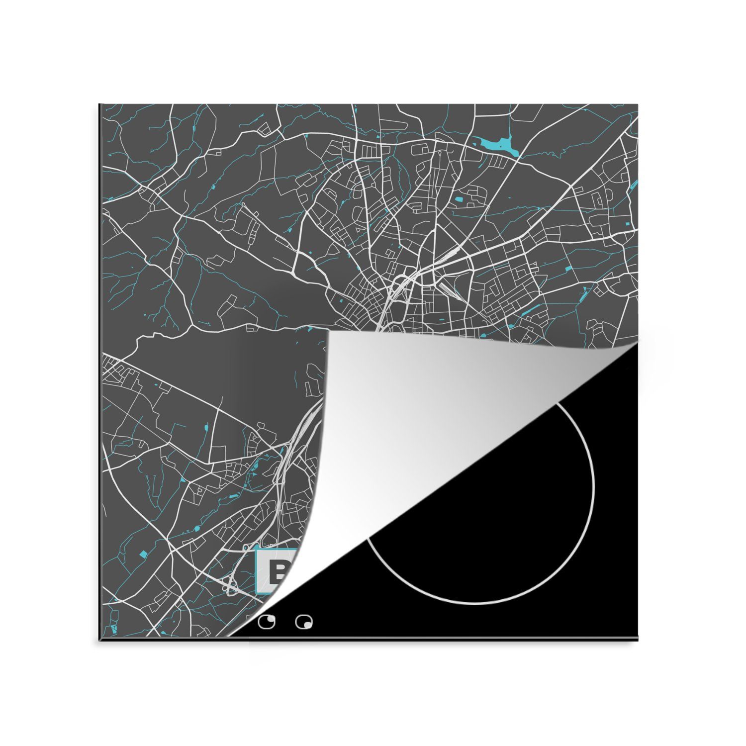 MuchoWow Herdblende-/Abdeckplatte Stadtplan - Bielefeld - Deutschland - Karte, Vinyl, (1 tlg), 78x78 cm, Ceranfeldabdeckung, Arbeitsplatte für küche