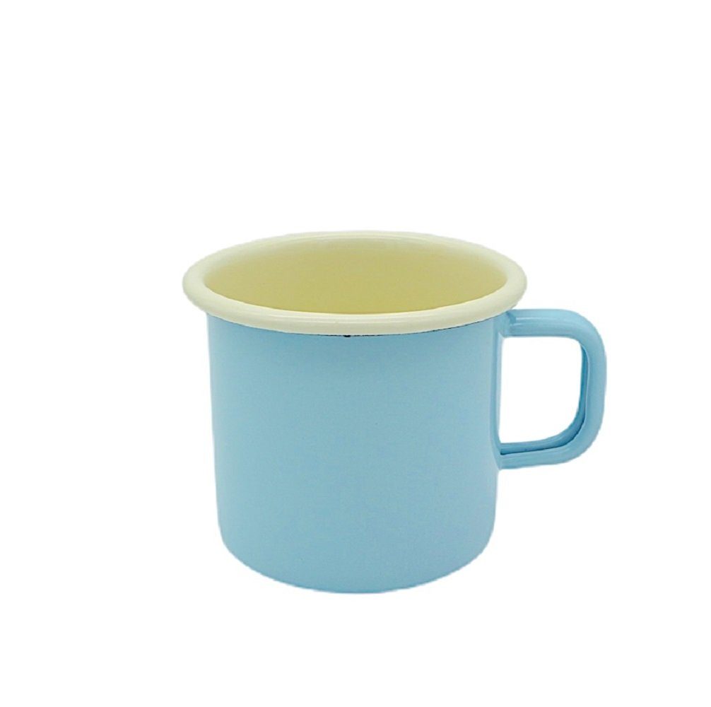 Kinder Tasse Henkeltasse, Emaille cm. Tasse, Emaille, creme hellblau Linoows Henkelbecher 6 Kaffeetasse, Kinder Henkelbecher,