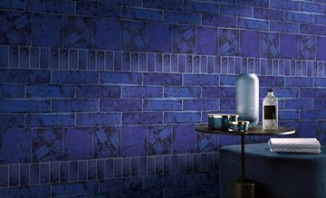Mosani Mosaikfliesen Wand Fliese Vintage Keramik blau glänzend