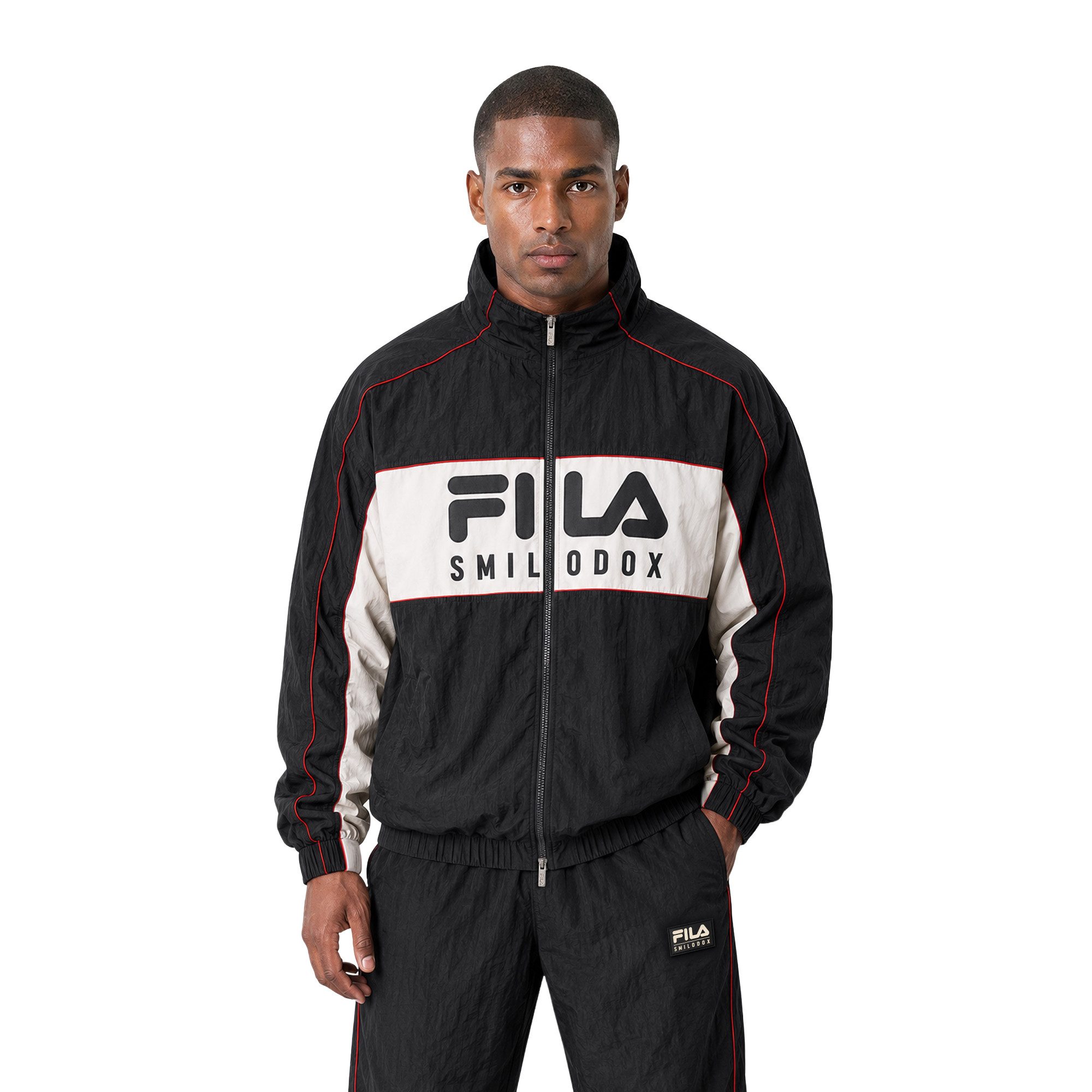 Smilodox Outdoorjacke Sven Herren, FILA Trainingsjacke, Regular Fit, Track Jacke, Gym FILA Kollaboration, Logo Design, Stehkragen, Side Stripes, Zip