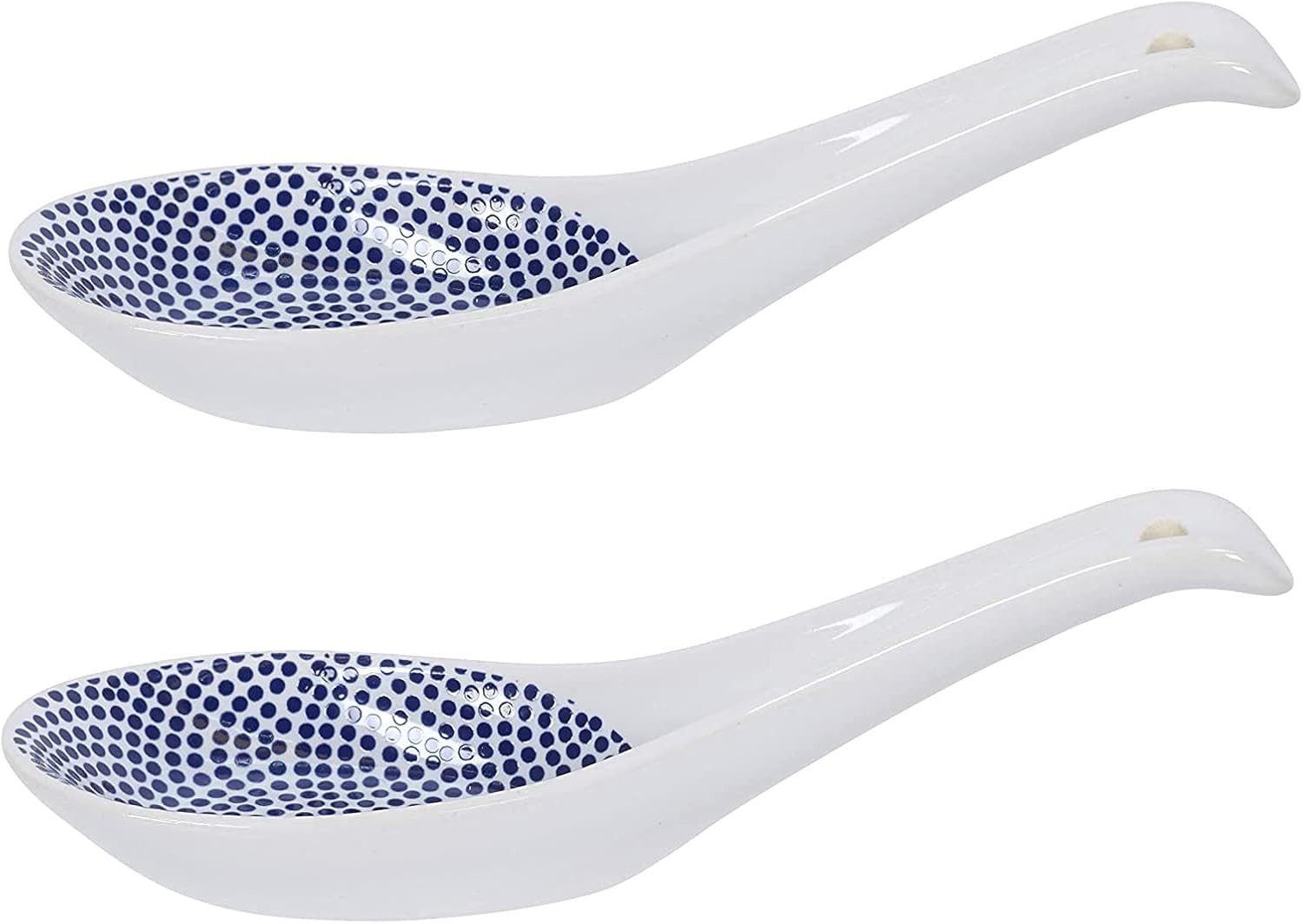 WestCraft Suppenlöffel White and blue Series ASIATICA, Porzellan-Löffel-Set Asien / Ramen (2 Stück), 14 cm - Reis-Löffel - Suppen-Löffel, Servier-Löffel - Spoon-Set