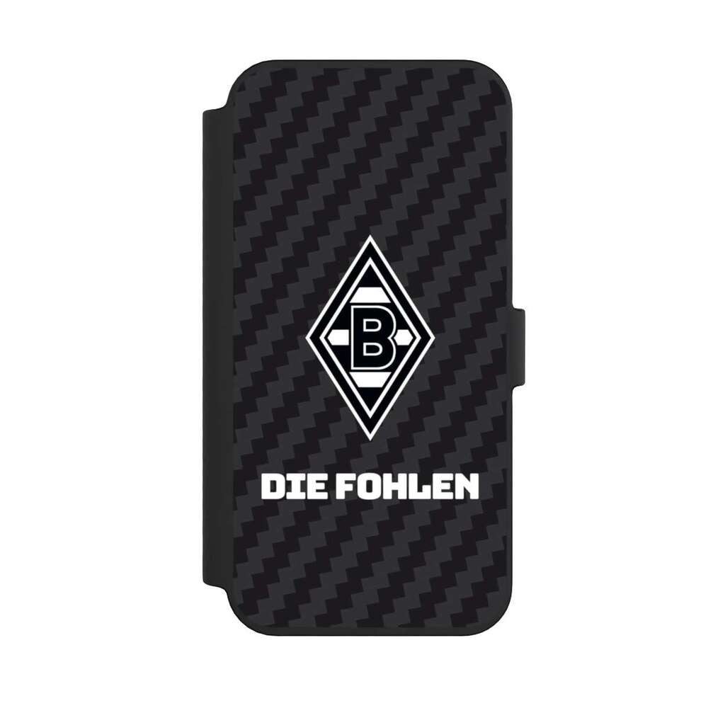 NIVOCASE Handyhülle Borussia Mönchengladbach Carbon Gladbach Die Fohlen Carbon, Apple iPhone 14 Pro Max Klapphülle Handyhülle aus Kunst Leder