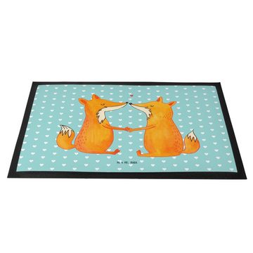 Fußmatte 60 x 90 cm Füchse Liebe - Türkis Pastell - Geschenk, Türvorleger, Par, Mr. & Mrs. Panda, Höhe: 0 mm