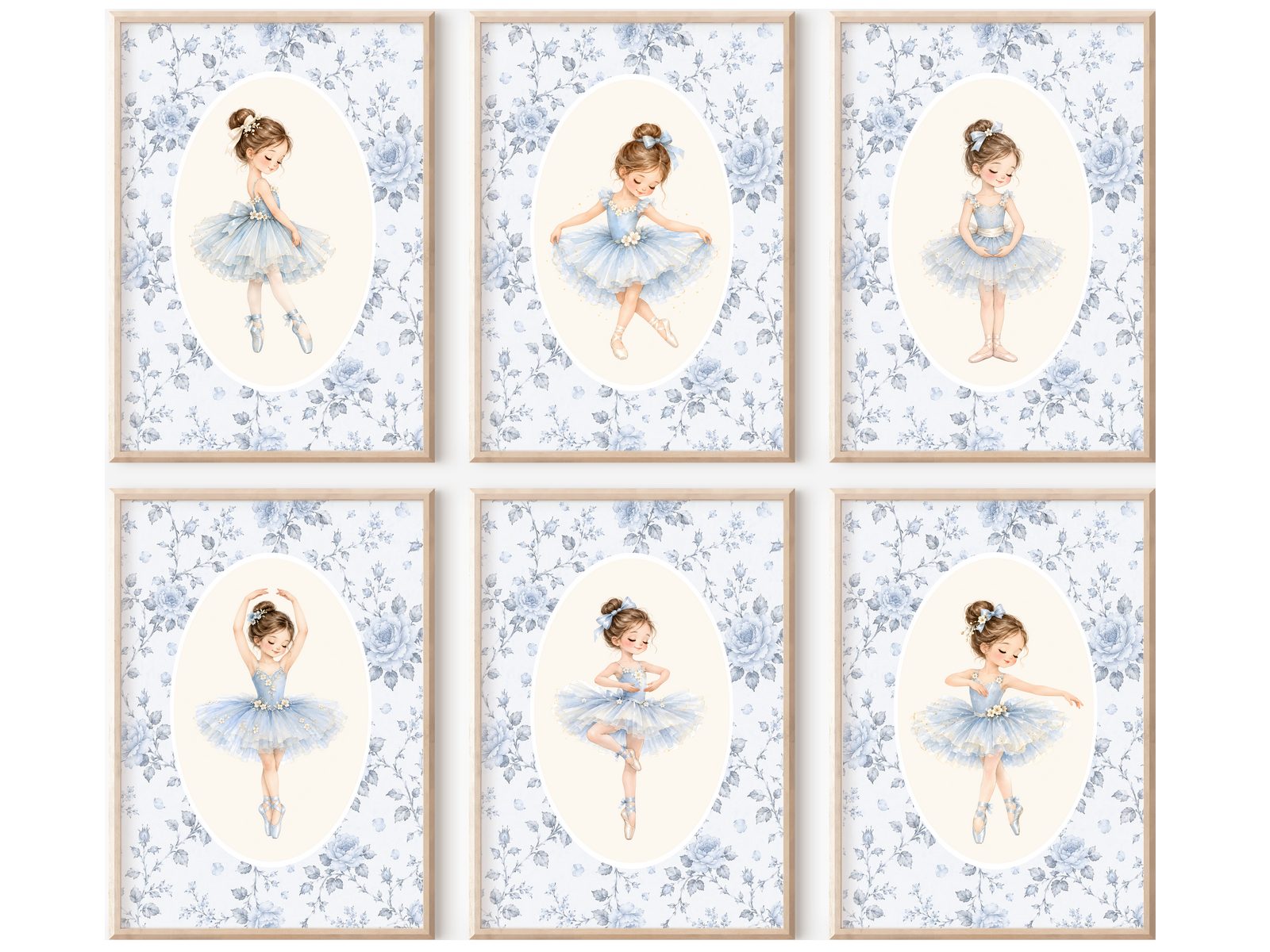 homestyle-accessoires Poster Kinderzimmer Bilderwand 6erSet Bilderset Babyzimmer BALLERINA BLAU, Hochformat, Künstlerpapier, ohne Rahmen