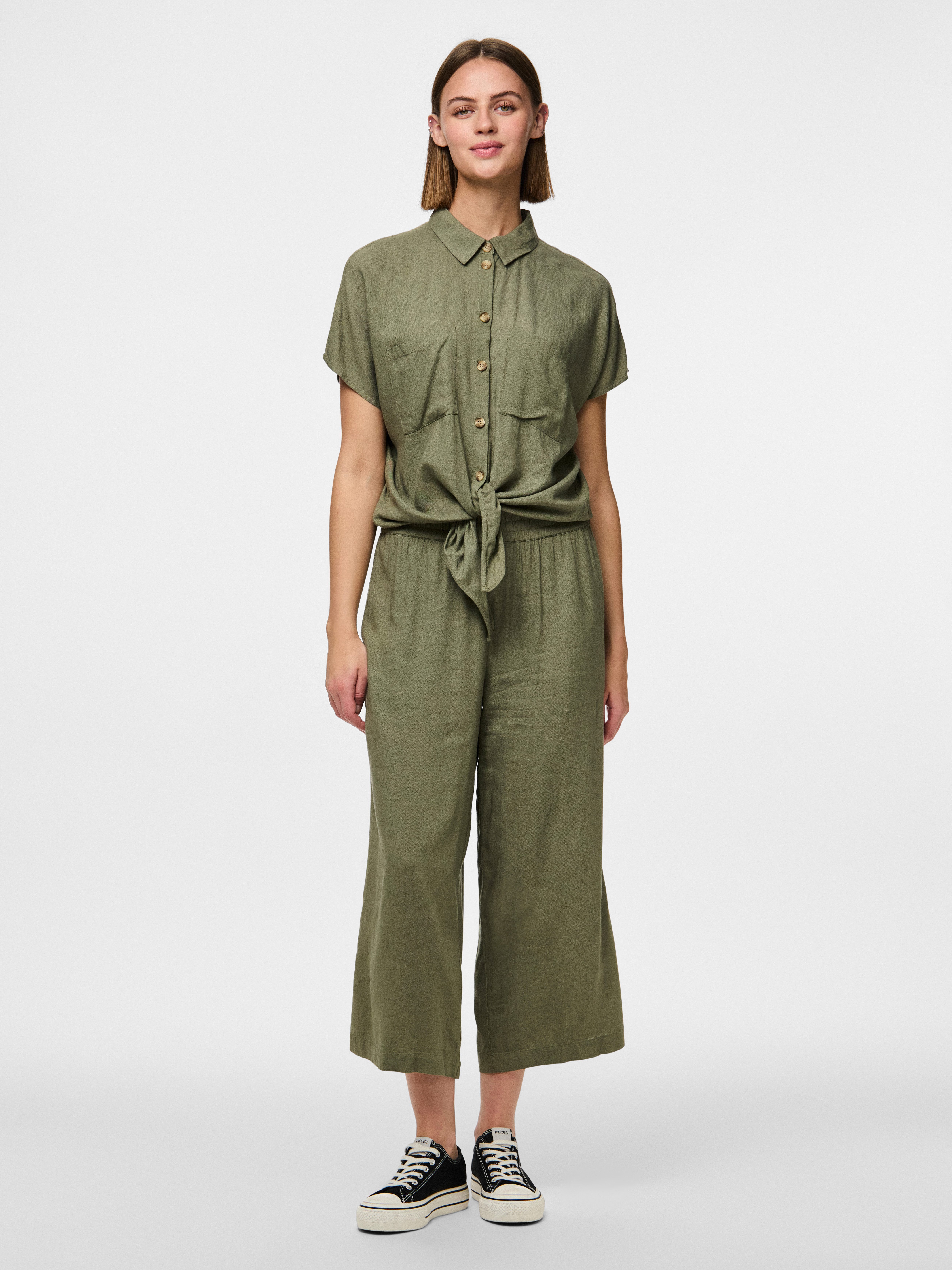 pieces Schlupfhose PCPIA HW WIDE CULOTTE WVN NOOS Sommerhose, mit Leinen