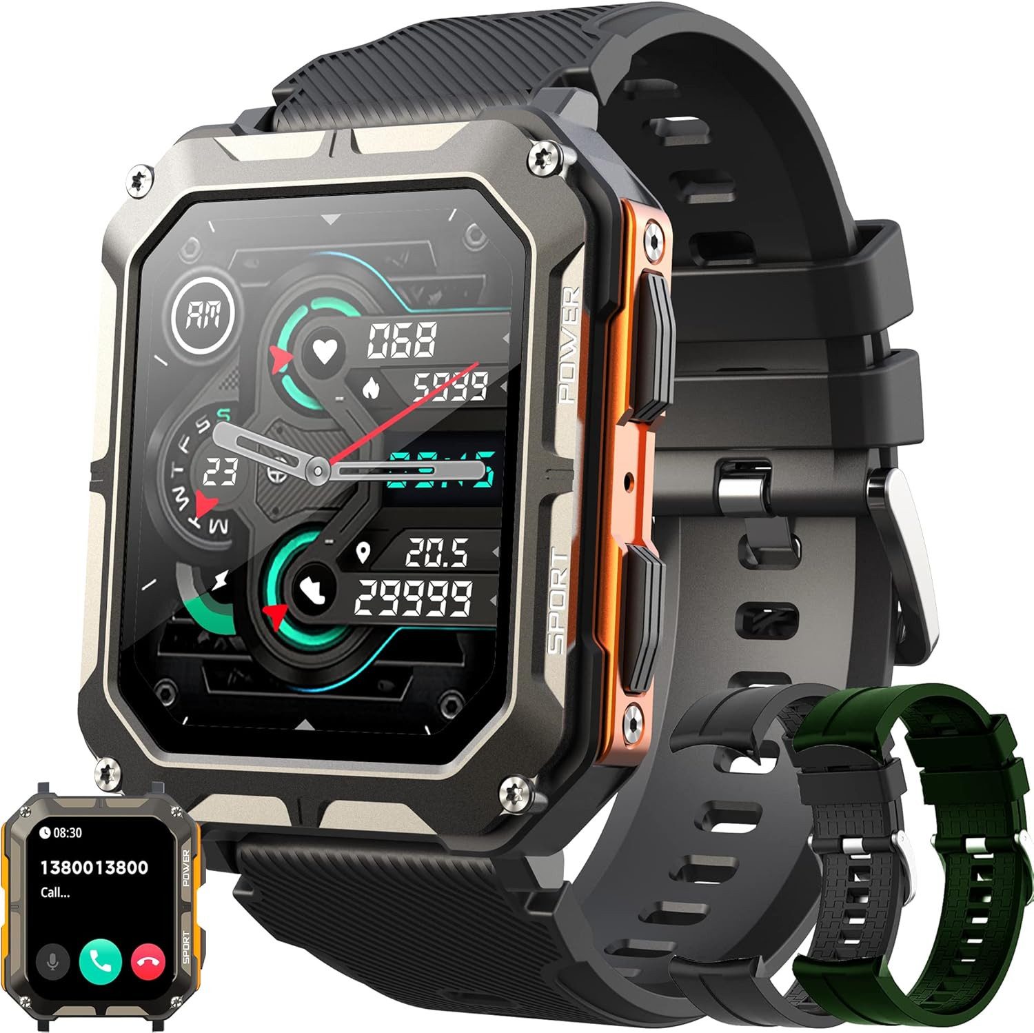 SGDDFIT Smartwatch (4,5 cm, android ios), Smartwatch Herren mit 1.81" HD Display, Bluetooth Anrufen