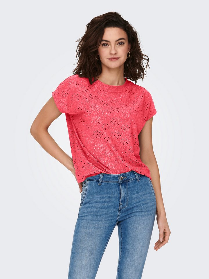 ONLY Kurzarmshirt ONLSMILLA LIFE S/S TOP JRS NOOS regular fit, modisch, Single Jersey, Materialmix, Rundhals