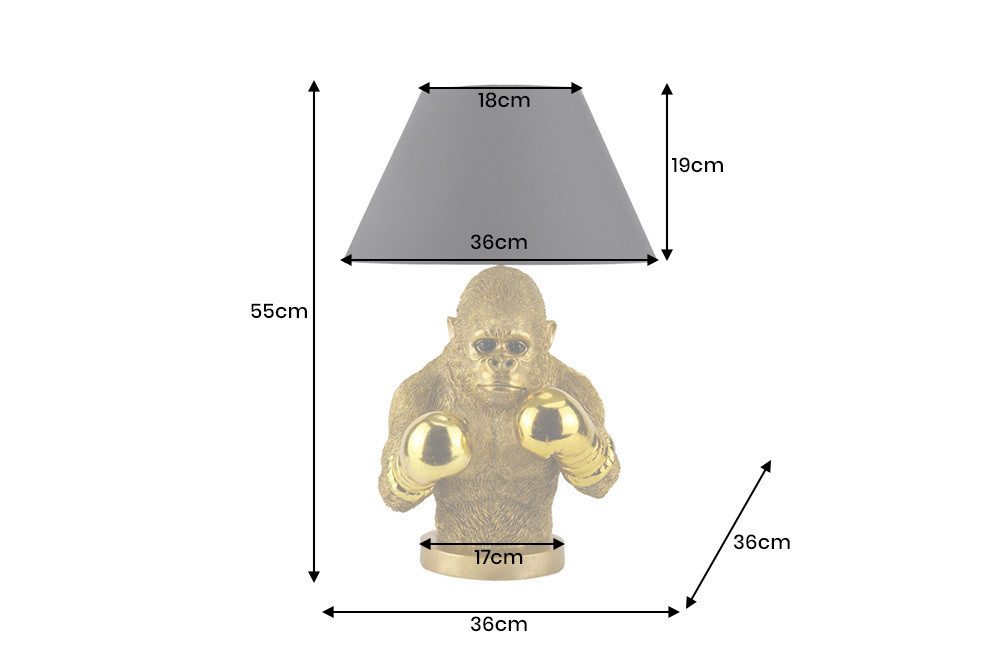 riess-ambiente Tischleuchte KING APE 55cm schwarz/gold - Stoff, Affe, Gorilla, Skulptur, Dschungel, Ein-/Ausschalter, ohne Leuchtmittel, Exotische Dekolampe - ideal für Sideboards, Konsolen oder Nachttische