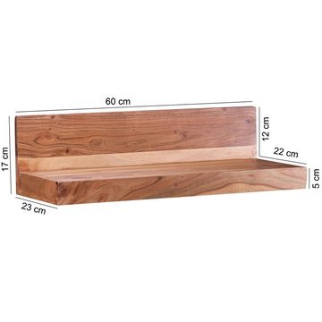 Wohnling Wandregal WL1.573, MUMBAI 60 cm Akazie Massivholz Holzregal, Hängeregal modern Wandboard Echtholz Regal