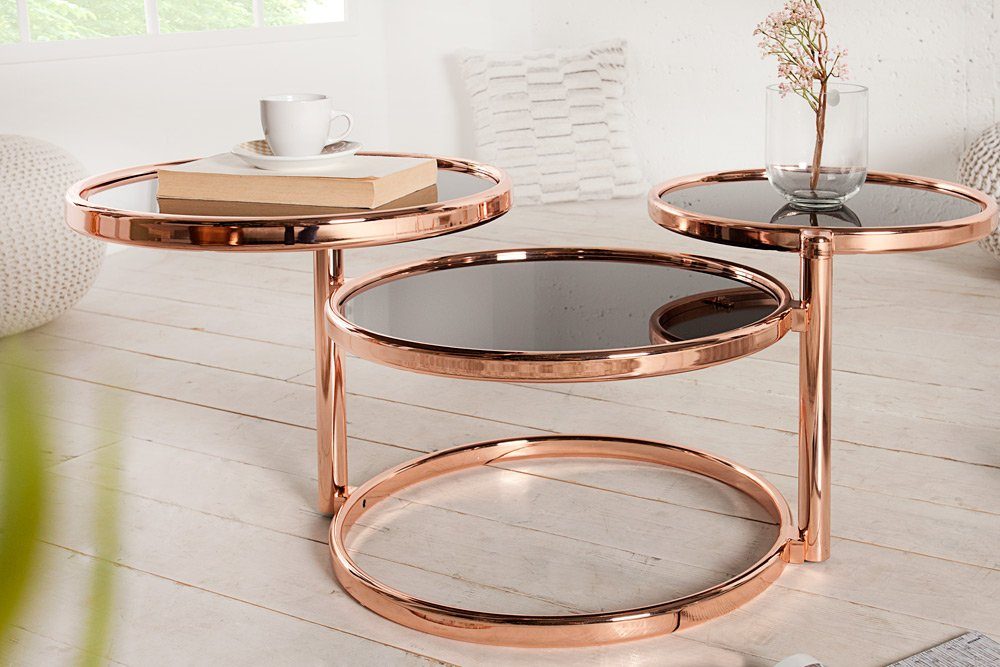 riess-ambiente Couchtisch ART DECO III 155cm kupfer / schwarz (Einzelartikel, 1-St), Wohnzimmer · Glasplatte · Metall verchromt · 3 Ebenen · rund · Design
