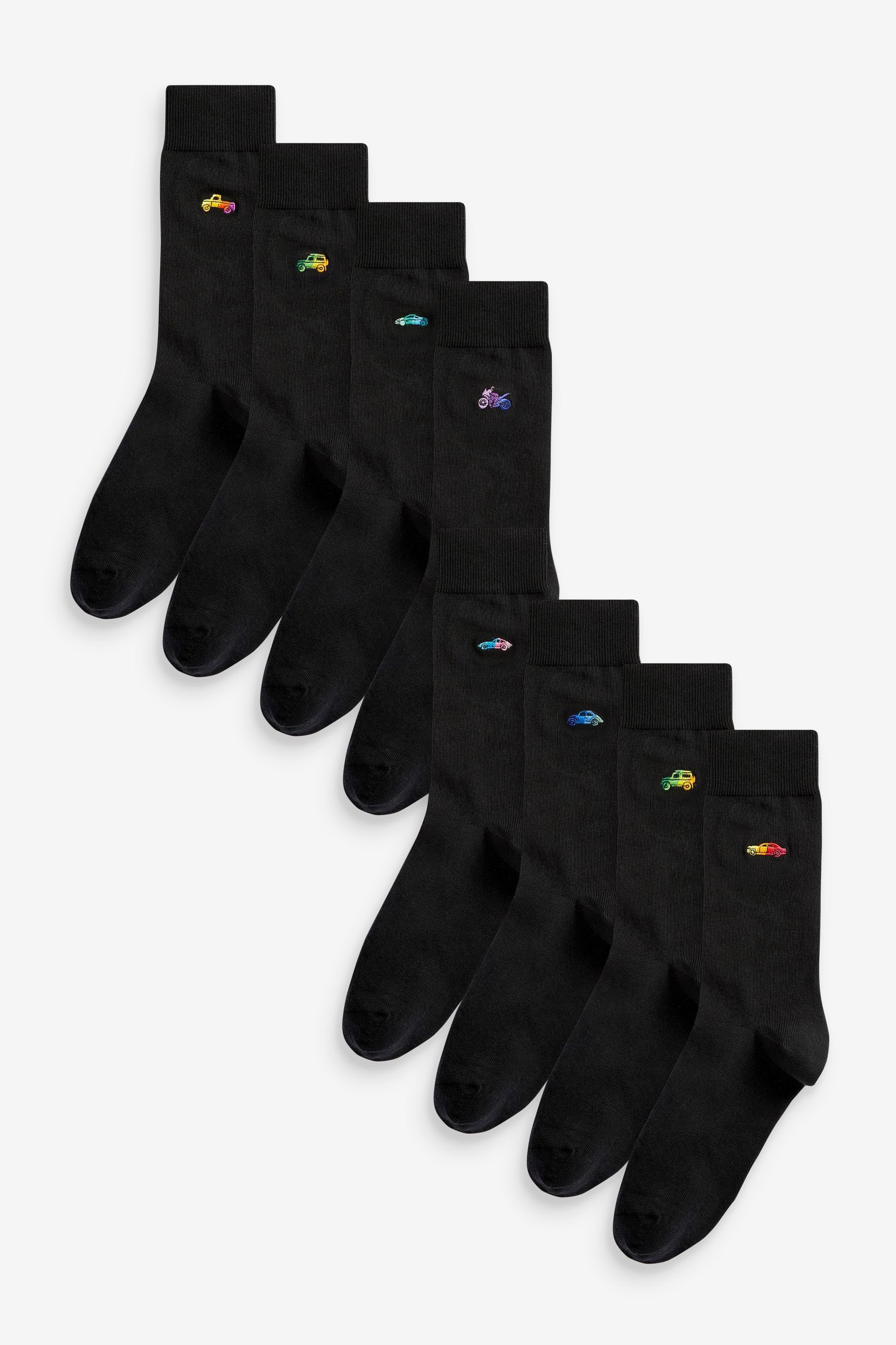 Next Kurzsocken Socken mit Stickerei (8-Paar) Black Ombre Cars