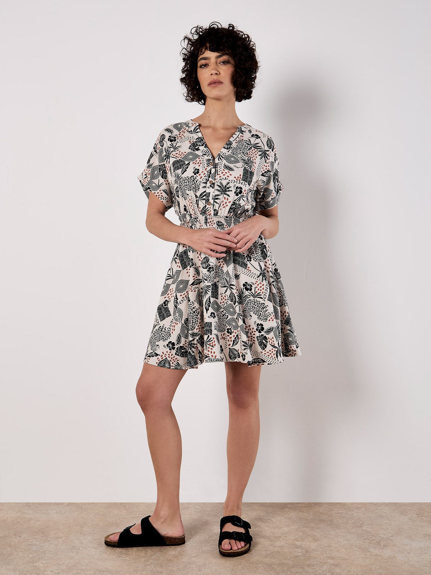 Apricot Druckkleid Sommerkleid mit Smokdetails günstig online kaufen