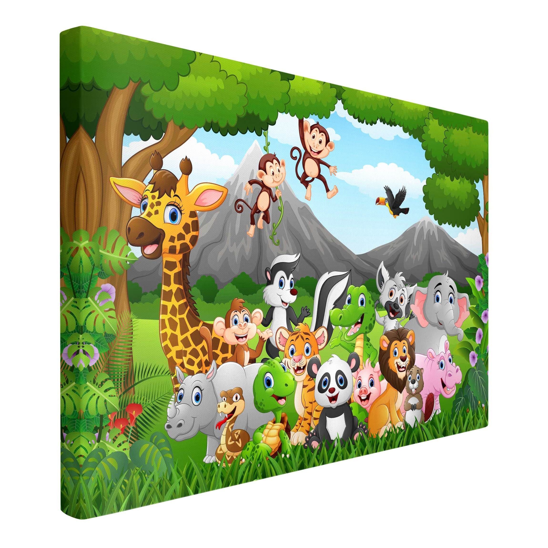 Leinwandbild Kinderbild Wilde Dschungeltiere creme beige Bild auf Leinwand XXL