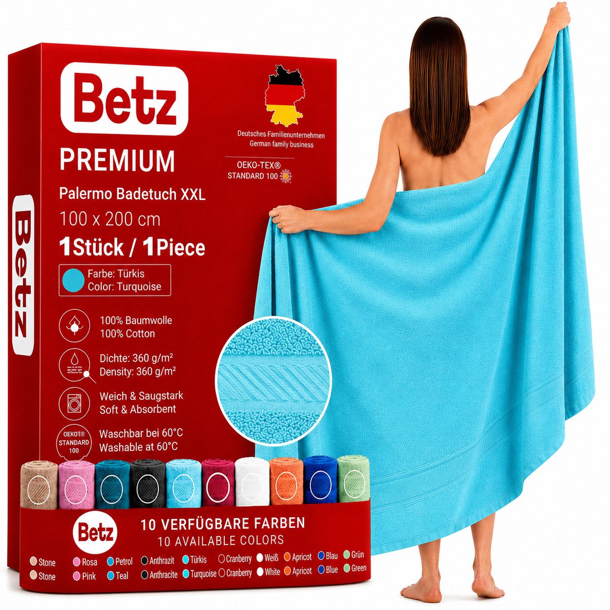 Betz Badetuch XXL 100x200 cm Palermo Saunatuch & Strandtuch Pflegeleicht & saugstark, 100% Baumwolle (1 Stück, 1-St)