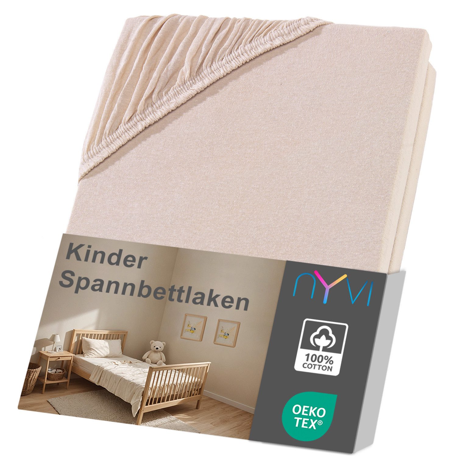 NYVI Натяжные простыни Kinder Натяжные простыни Junior für Kinderbettmatratzen bis 12cm Höhe, Jersey, Gummizug: rundum, (1 Stück), Weich & Anschmiegsam, Rundumgummizug, Bügelfrei
