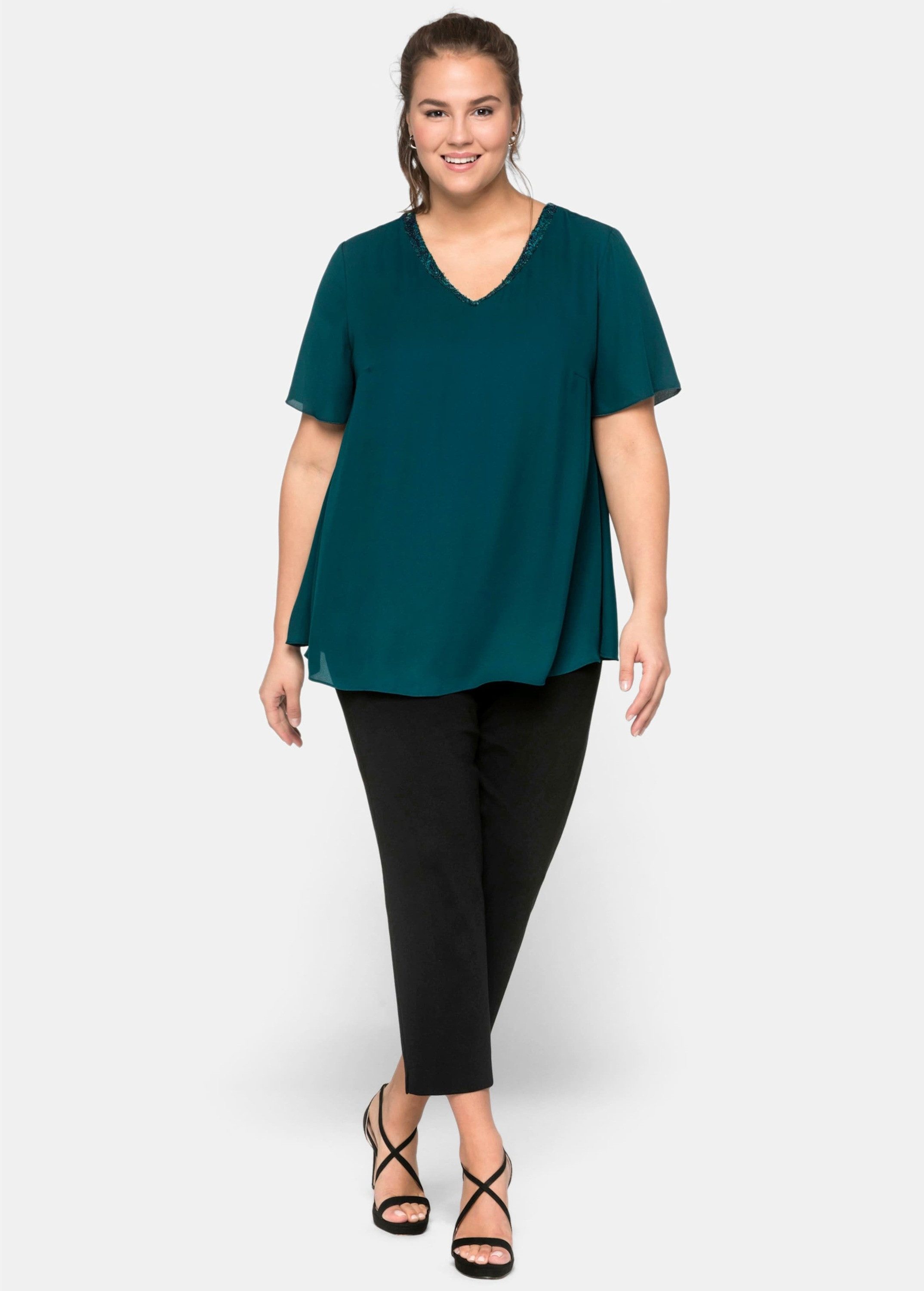 Sheego Klassische Bluse Tunika Kurzarm