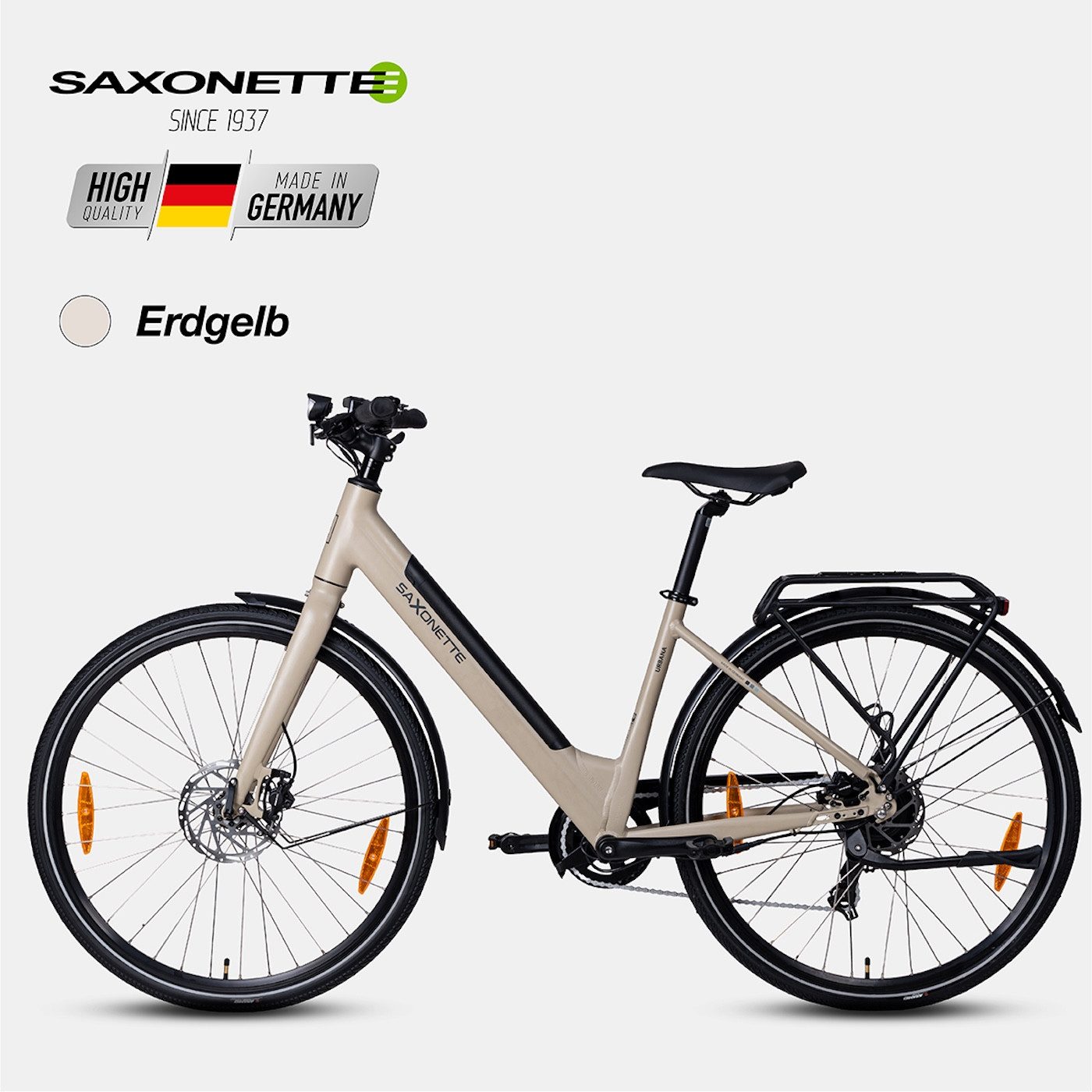 SAXONETTE E-Bike Cityrad SAXONETTE E-BIKE Cityrad URBANA, 7 Gang Shimano Tourney 6/7-fach Schaltwerk, Kettenschaltung, Heckmotor, 418 Wh, (Packung), (mit integr. Akku), Elektrofahrrad für Alltag und Einkauf