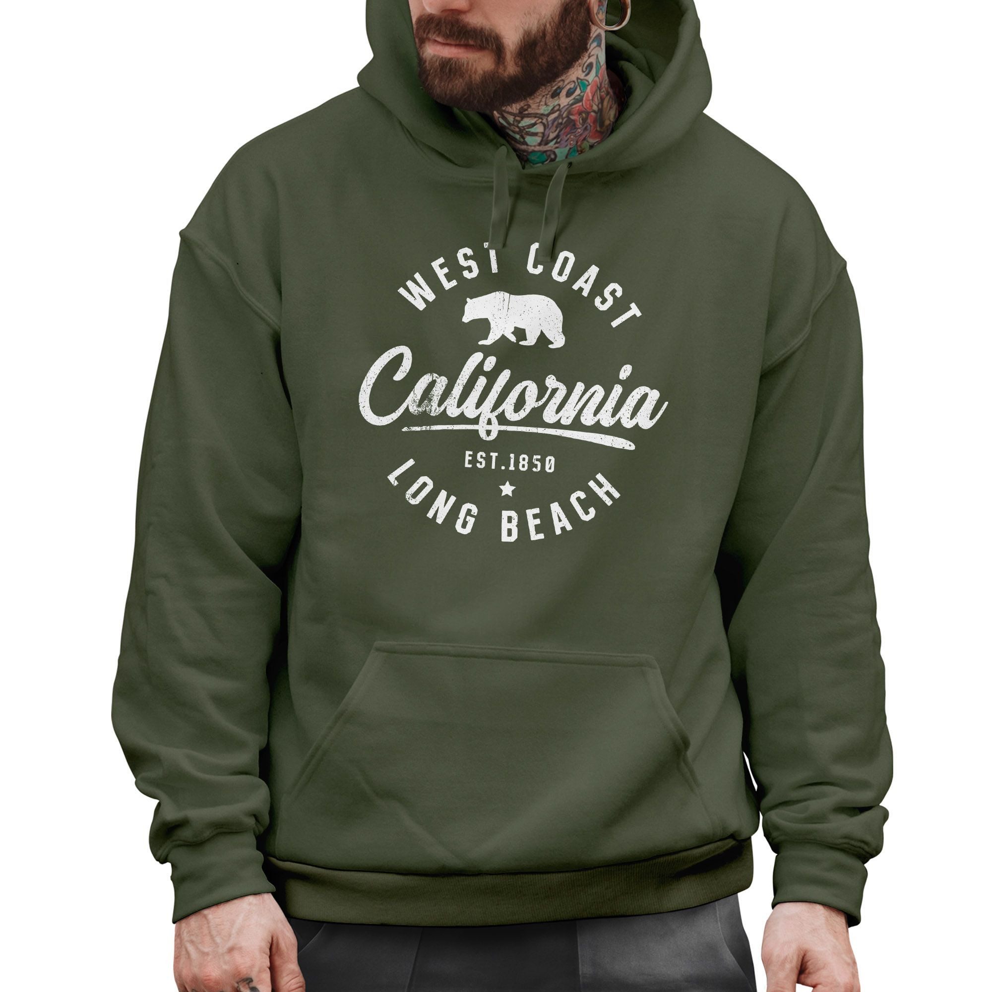 Neverless Hoodie Hoodie Herren Print California Aufdruck Bär Long Beach günstig online kaufen